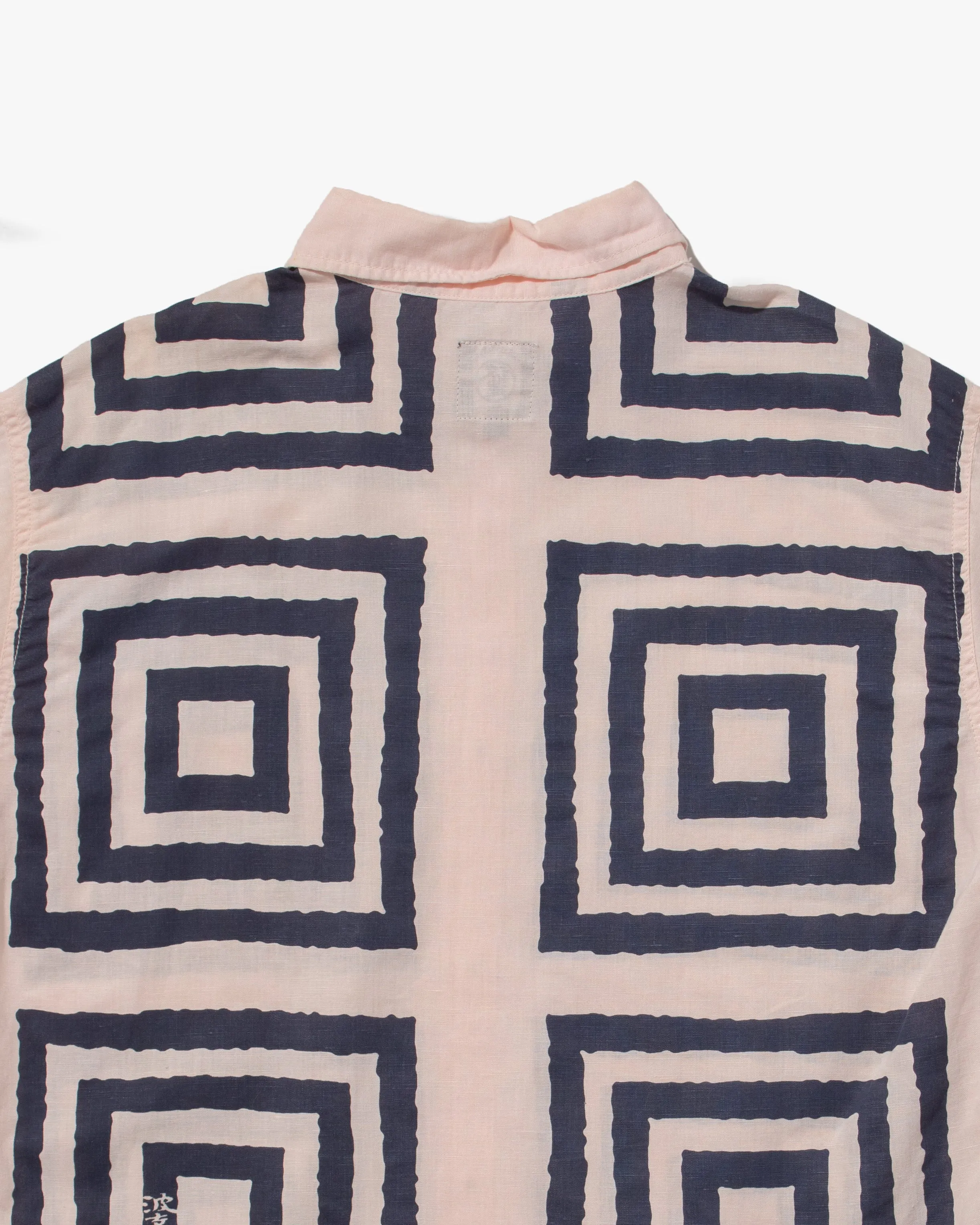 Japanese Repro, Short Sleeve Aloha Shirt, Coral Tint with Navy Square Shapes sold by Kiriko product image thumbnail 4