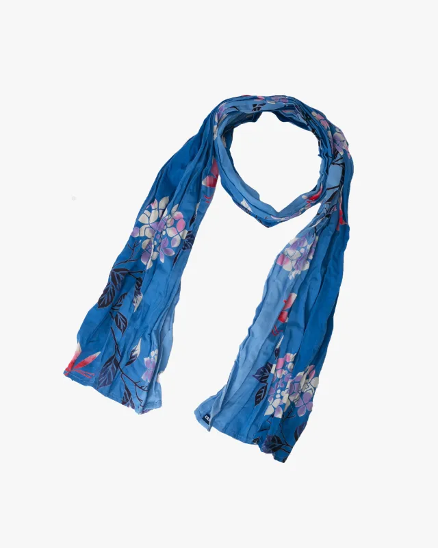 Kiriko Original Scarf, Kiji, Yukata, Shima Sky Blue with Lilac and pink flowers sold by Kiriko