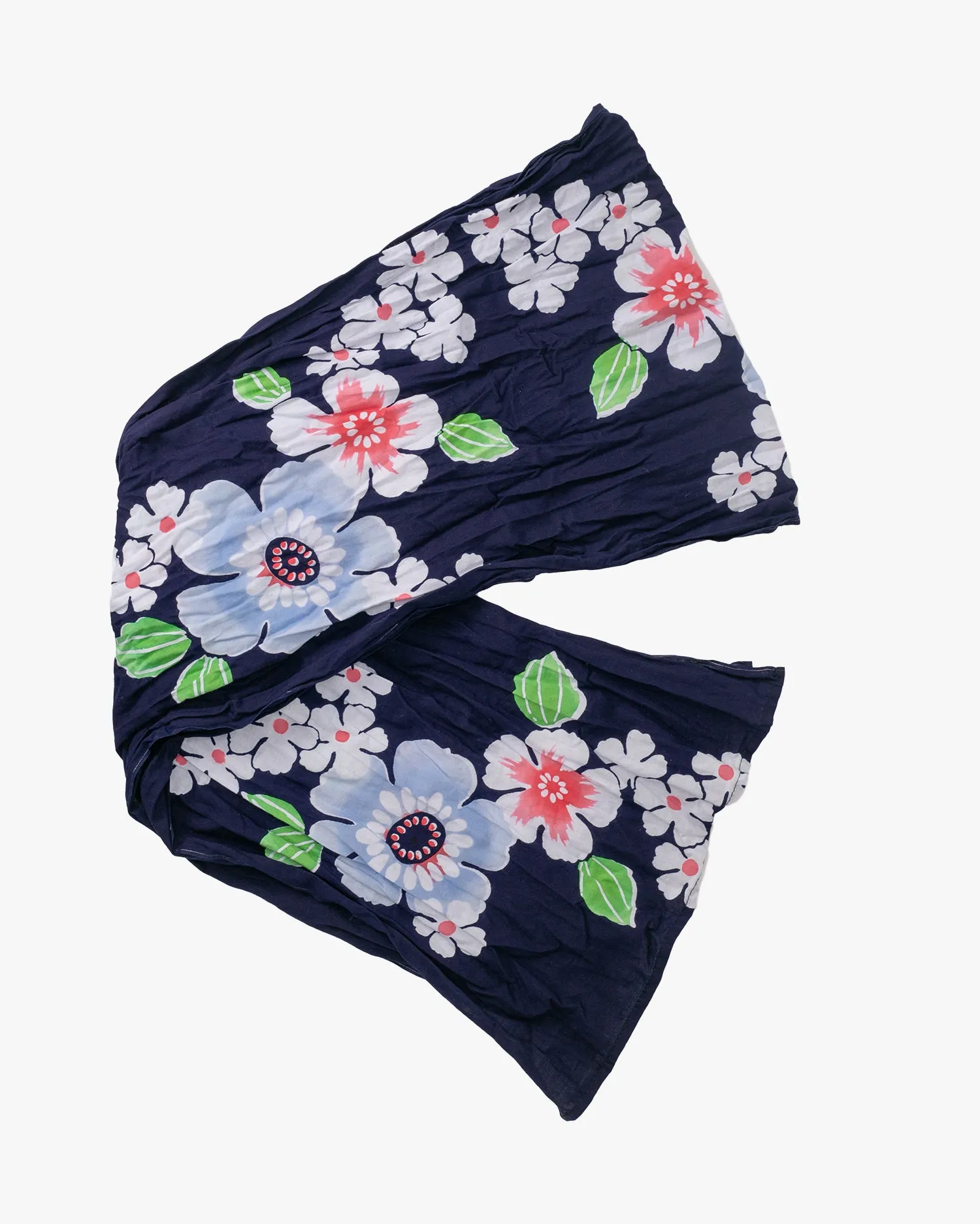 Kiriko Original Scarf, Kiji, Yukata,Shima Dark Indigo with White Flowers and Red Accents sold by Kiriko product image thumbnail 5