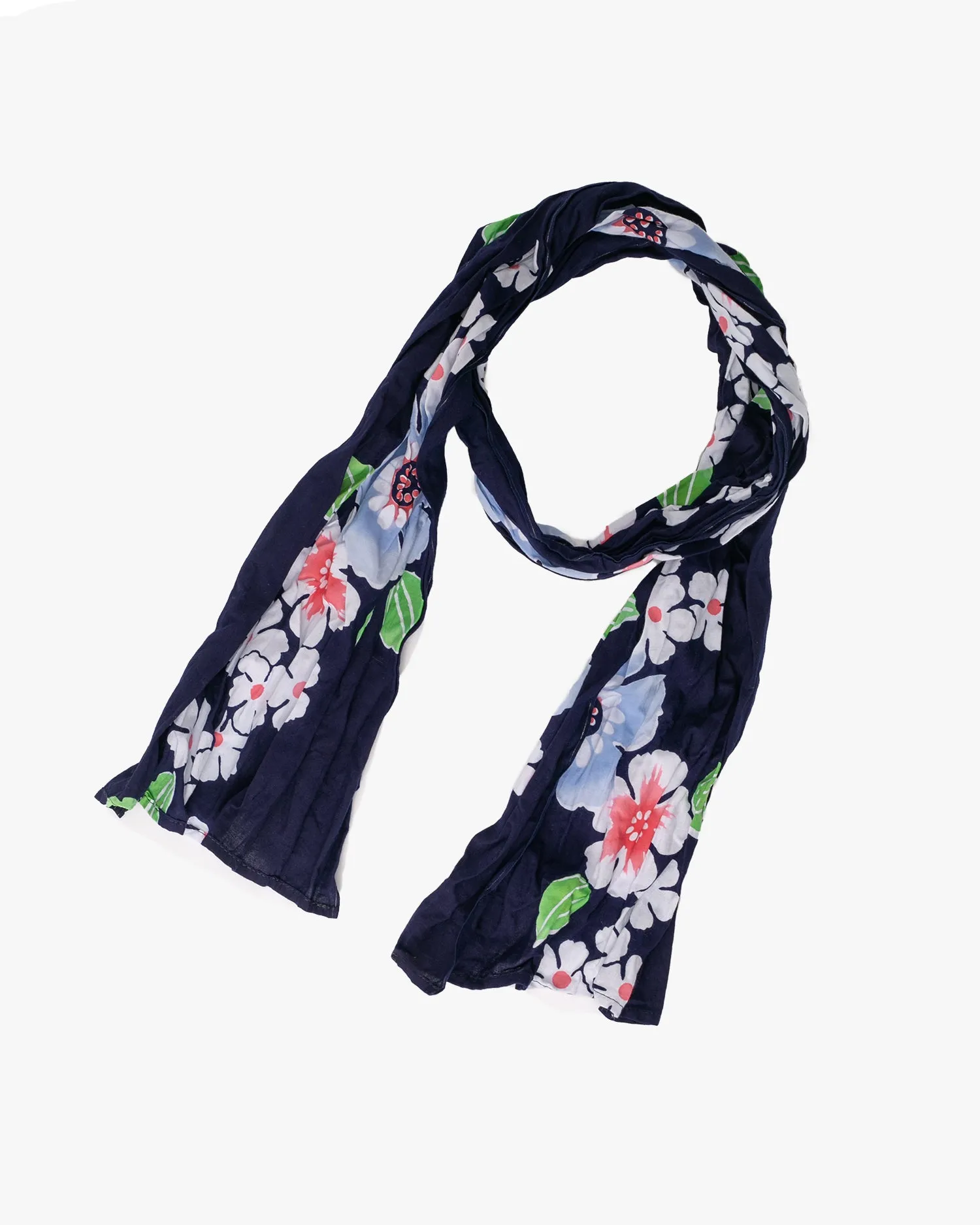 Kiriko Original Scarf, Kiji, Yukata,Shima Dark Indigo with White Flowers and Red Accents sold by Kiriko product image thumbnail 3