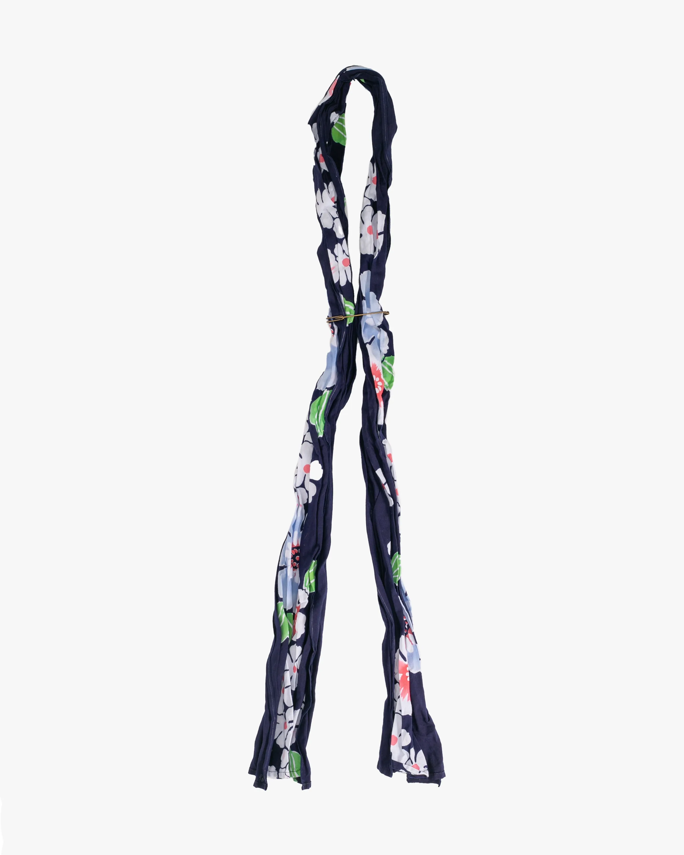 Kiriko Original Scarf, Kiji, Yukata,Shima Dark Indigo with White Flowers and Red Accents sold by Kiriko product image thumbnail 4