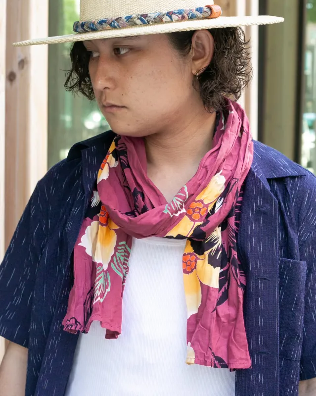 Kiriko Original Scarf, Kiji, Yukata, Shima Magenta with Light Orange and Black Flowers sold by Kiriko