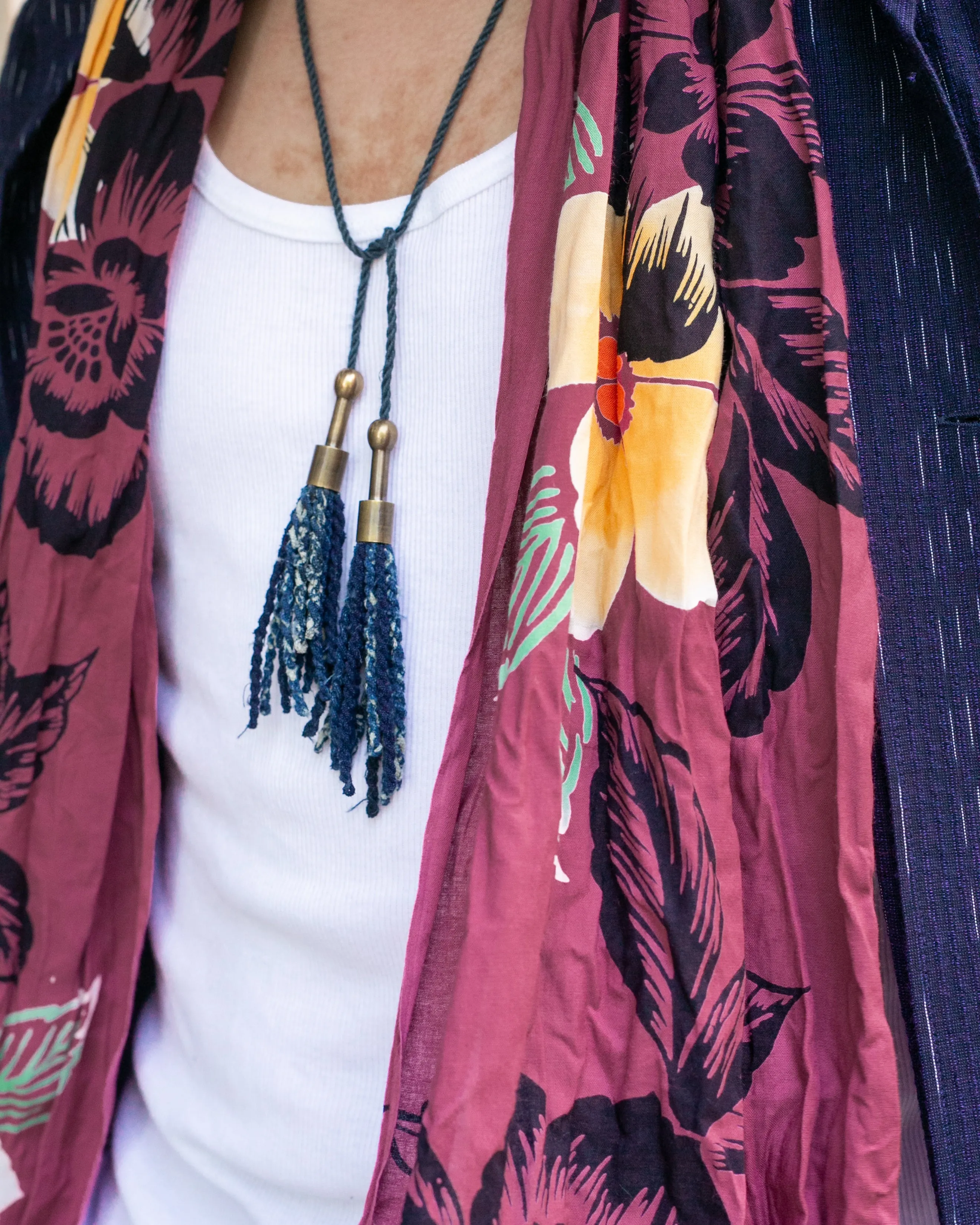 Kiriko Original Scarf, Kiji, Yukata, Shima Magenta with Light Orange and Black Flowers sold by Kiriko product image thumbnail 2