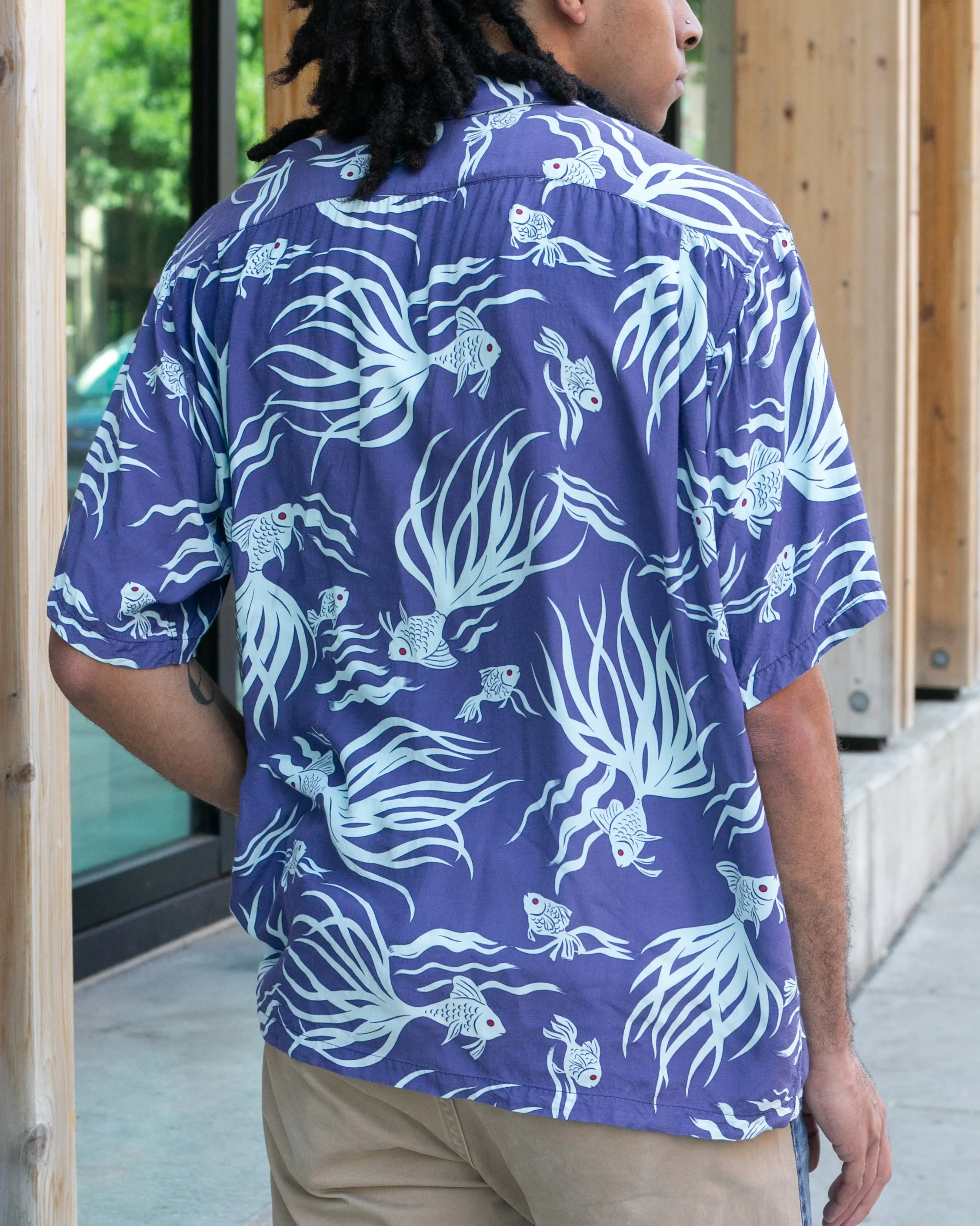 Japanese Repro, Short Sleeve Aloha Shirt, Seilin Brand, Blue Goldfish sold by Kiriko product image thumbnail 4