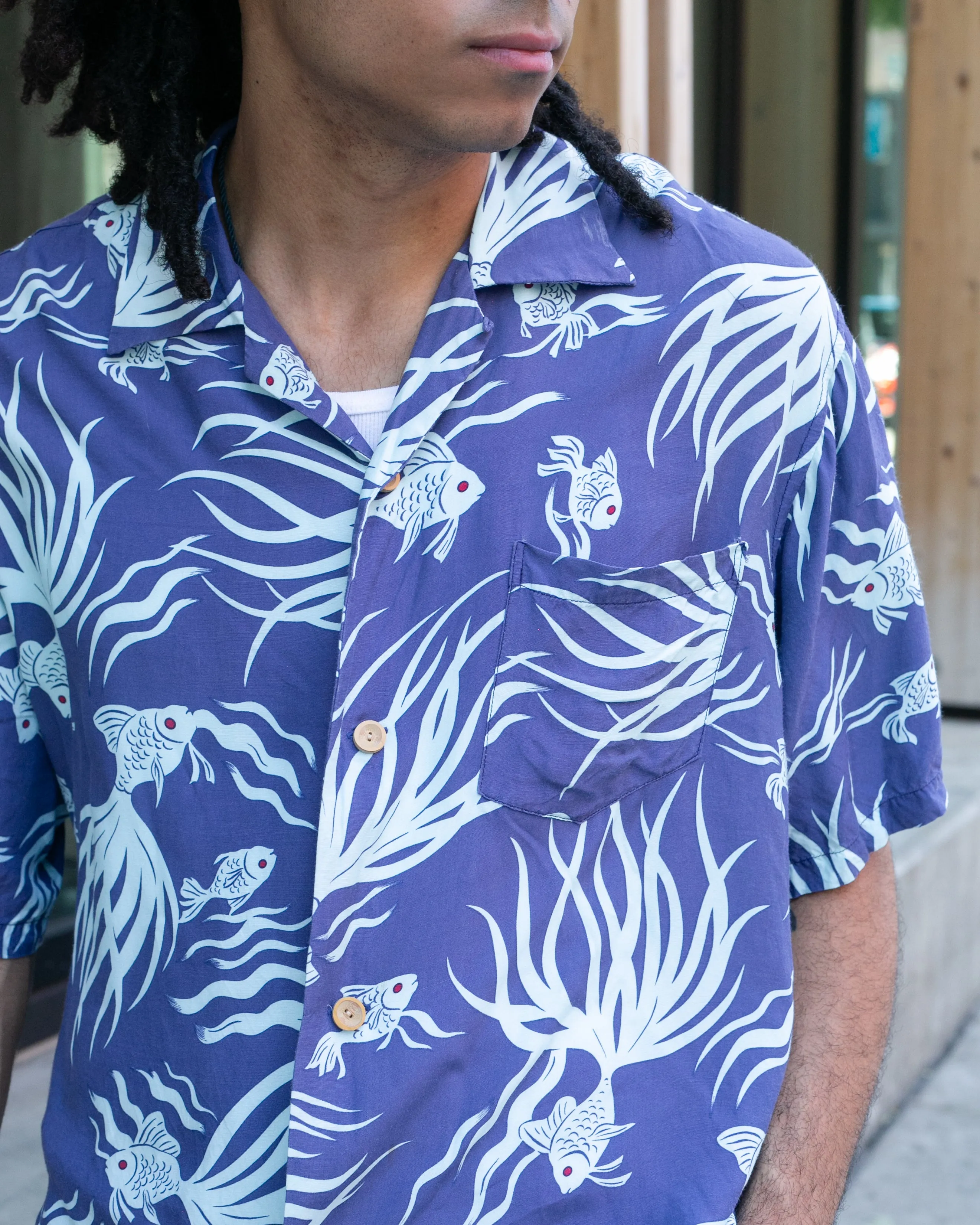 Japanese Repro, Short Sleeve Aloha Shirt, Seilin Brand, Blue Goldfish sold by Kiriko product image thumbnail 3