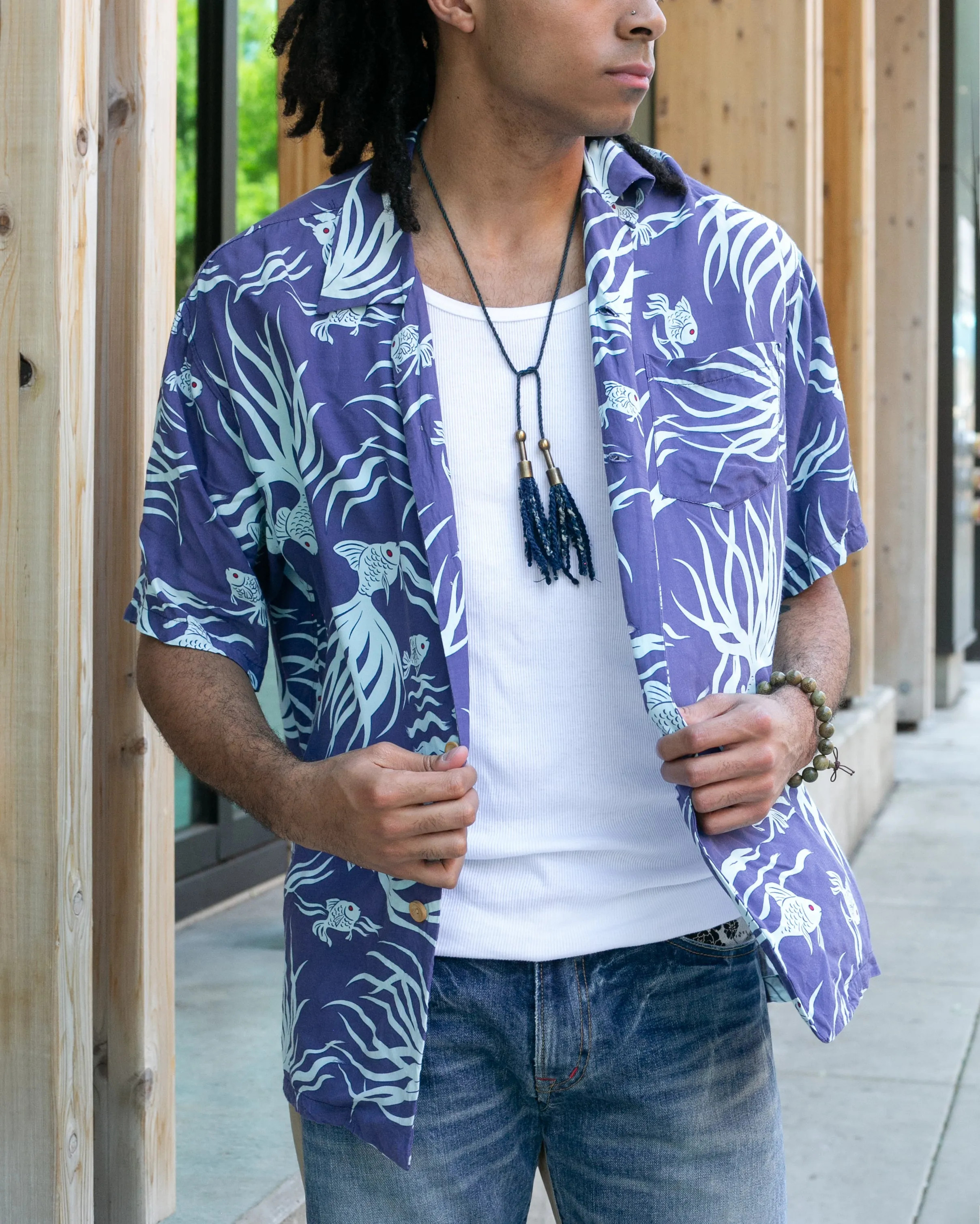 Japanese Repro, Short Sleeve Aloha Shirt, Seilin Brand, Blue Goldfish sold by Kiriko