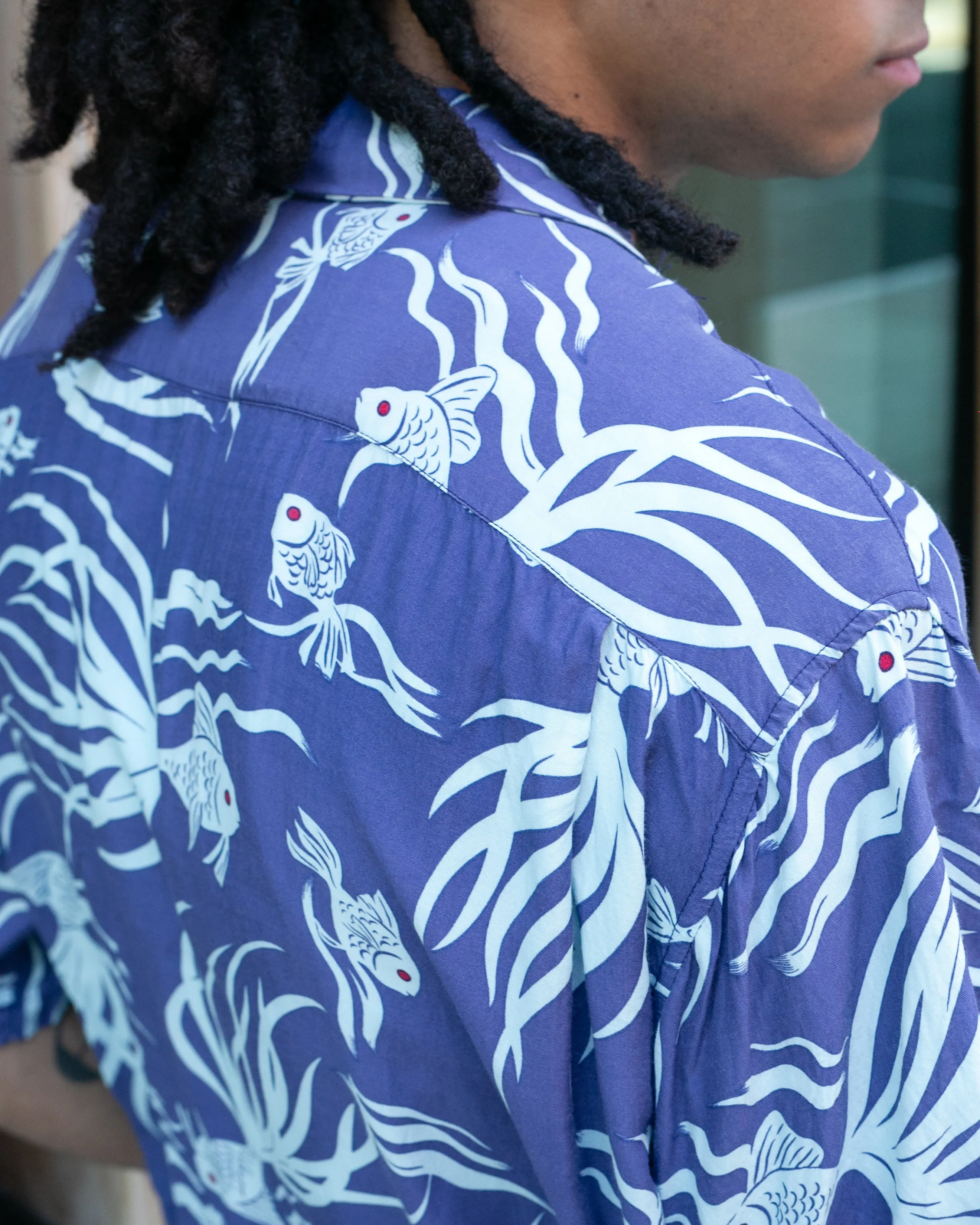 Japanese Repro, Short Sleeve Aloha Shirt, Seilin Brand, Blue Goldfish sold by Kiriko product image thumbnail 5