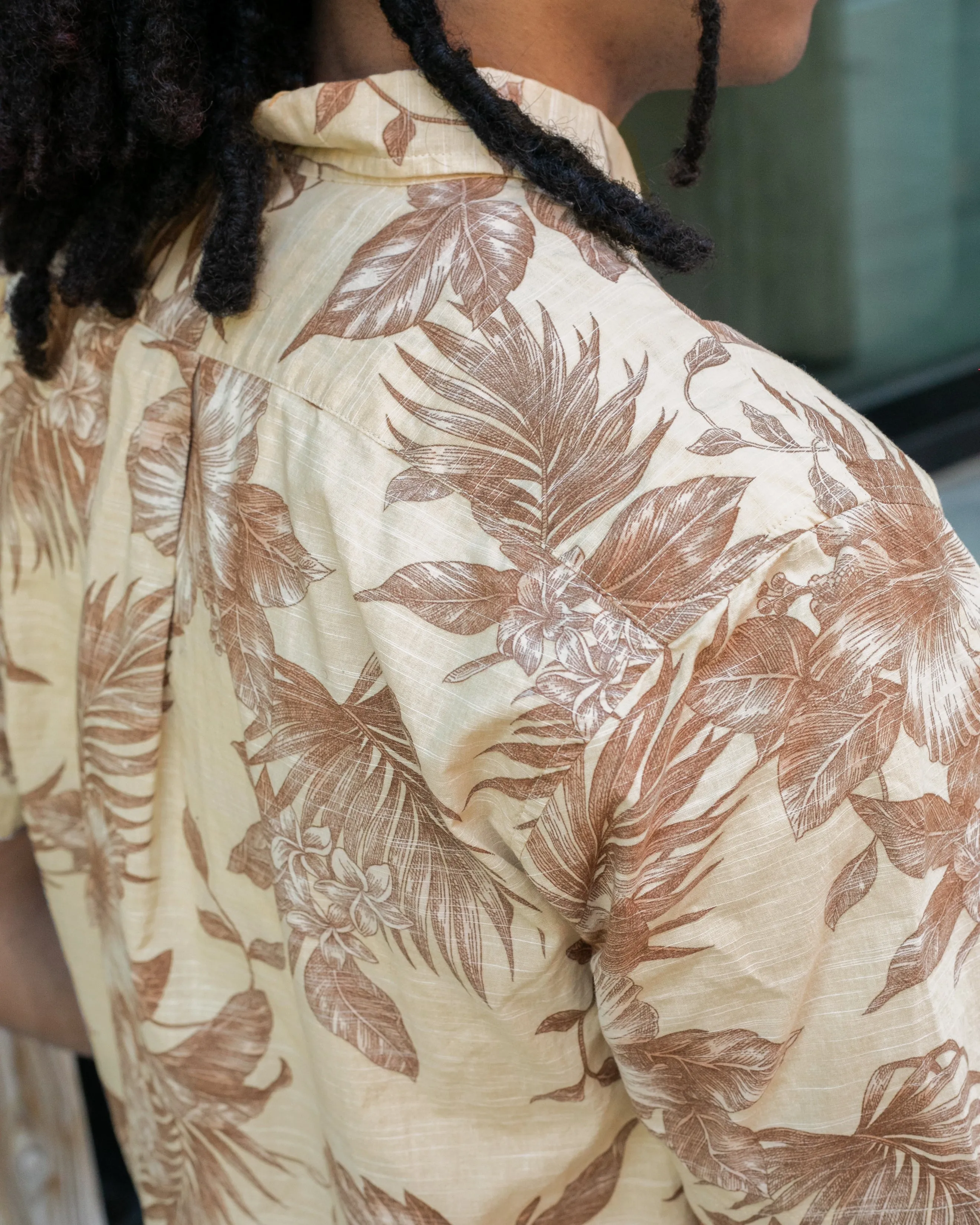Japanese Repro, Short Sleeve Aloha Shirt, Hawaiian Aloha Tropical Brand, Cream and Brown Flowers and Leaves sold by Kiriko product image thumbnail 3
