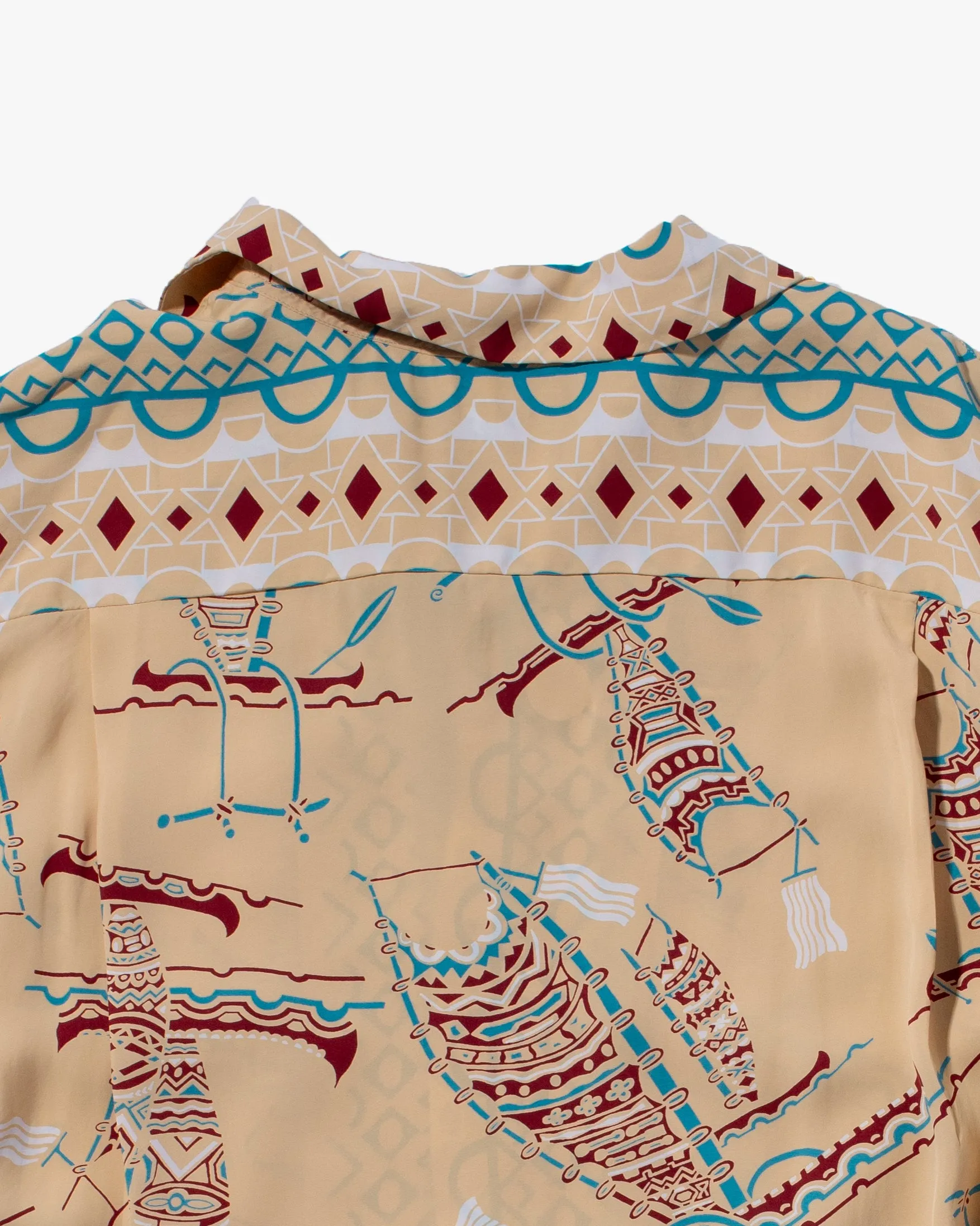 Japanese Repro, Long Sleeve Aloha Shirt, Sun Surf Brand, Khaki with Tribal Accents sold by Kiriko product image thumbnail 4