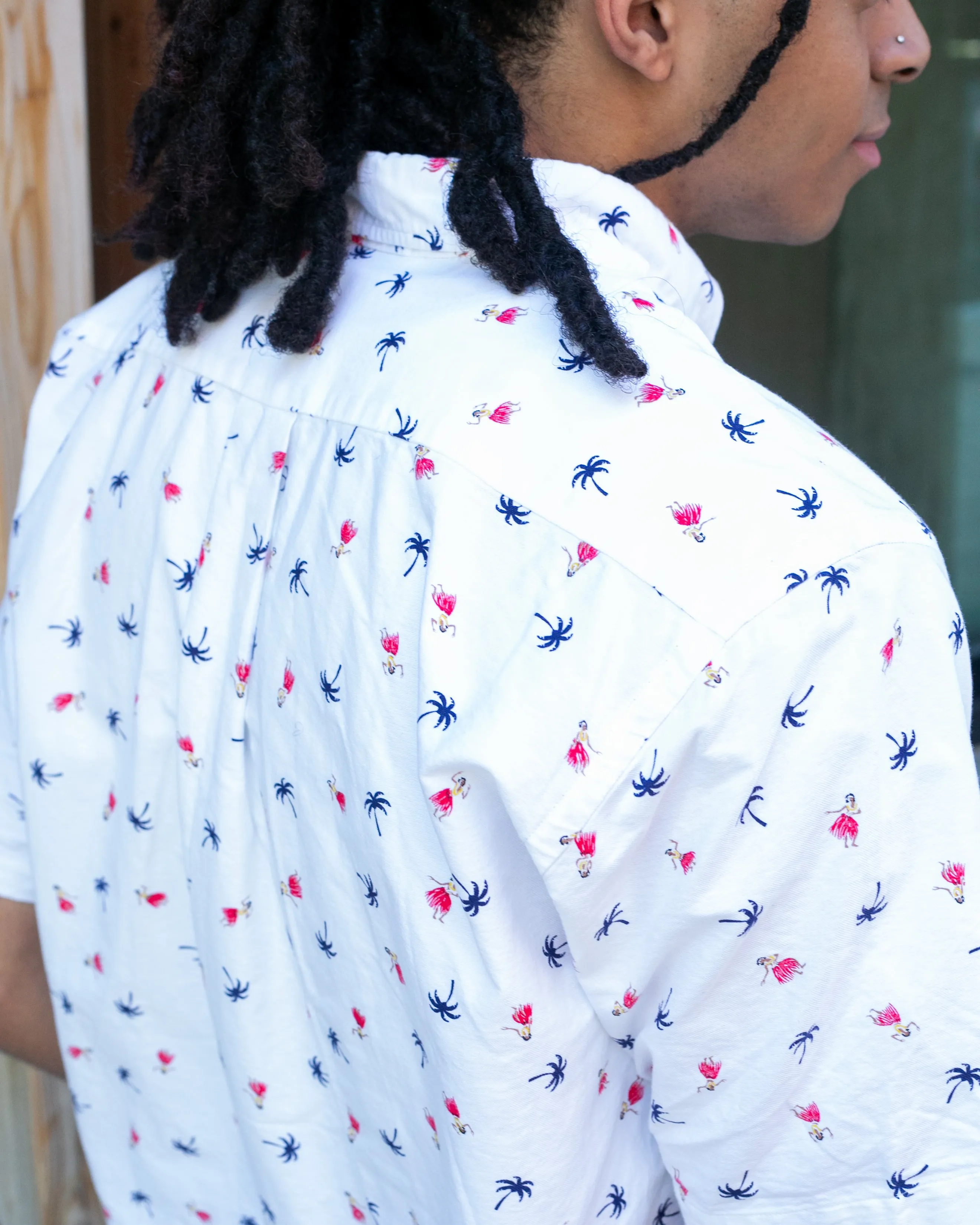 Japanese Repro, Short Sleeve Aloha Shirt, Sun Surf Brand, White with Palm Trees and Hula sold by Kiriko product image thumbnail 4