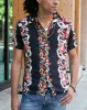 Japanese Repro, Short Sleeve Aloha Shirt, Houston Co. Brand, Black Shima with Red and Yellow Floral sold by Kiriko
