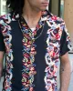 Japanese Repro, Short Sleeve Aloha Shirt, Houston Co. Brand, Black Shima with Red and Yellow Floral sold by Kiriko