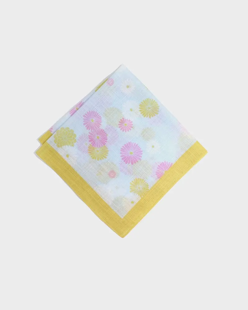 Japanese Handkerchief, Classic, Fushiito, Yellow and Pink Kiku sold by Kiriko