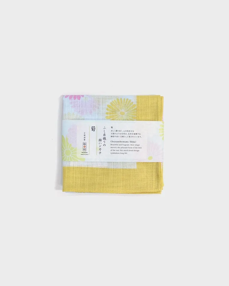 Japanese Handkerchief, Classic, Fushiito, Yellow and Pink Kiku sold by Kiriko product image thumbnail 4