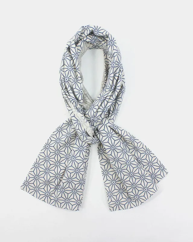 Kiriko Original Scarf, Classic, Cream with Indigo Asanoha sold by Kiriko