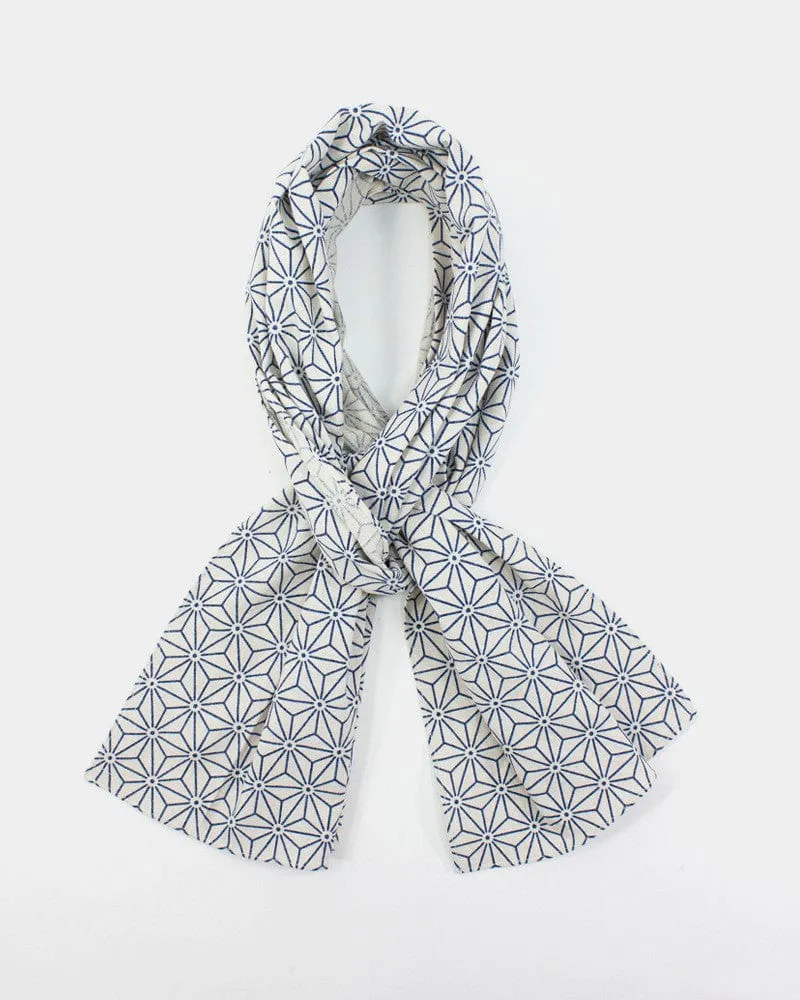 Kiriko Original Scarf, Classic, Cream with Indigo Asanoha sold by Kiriko