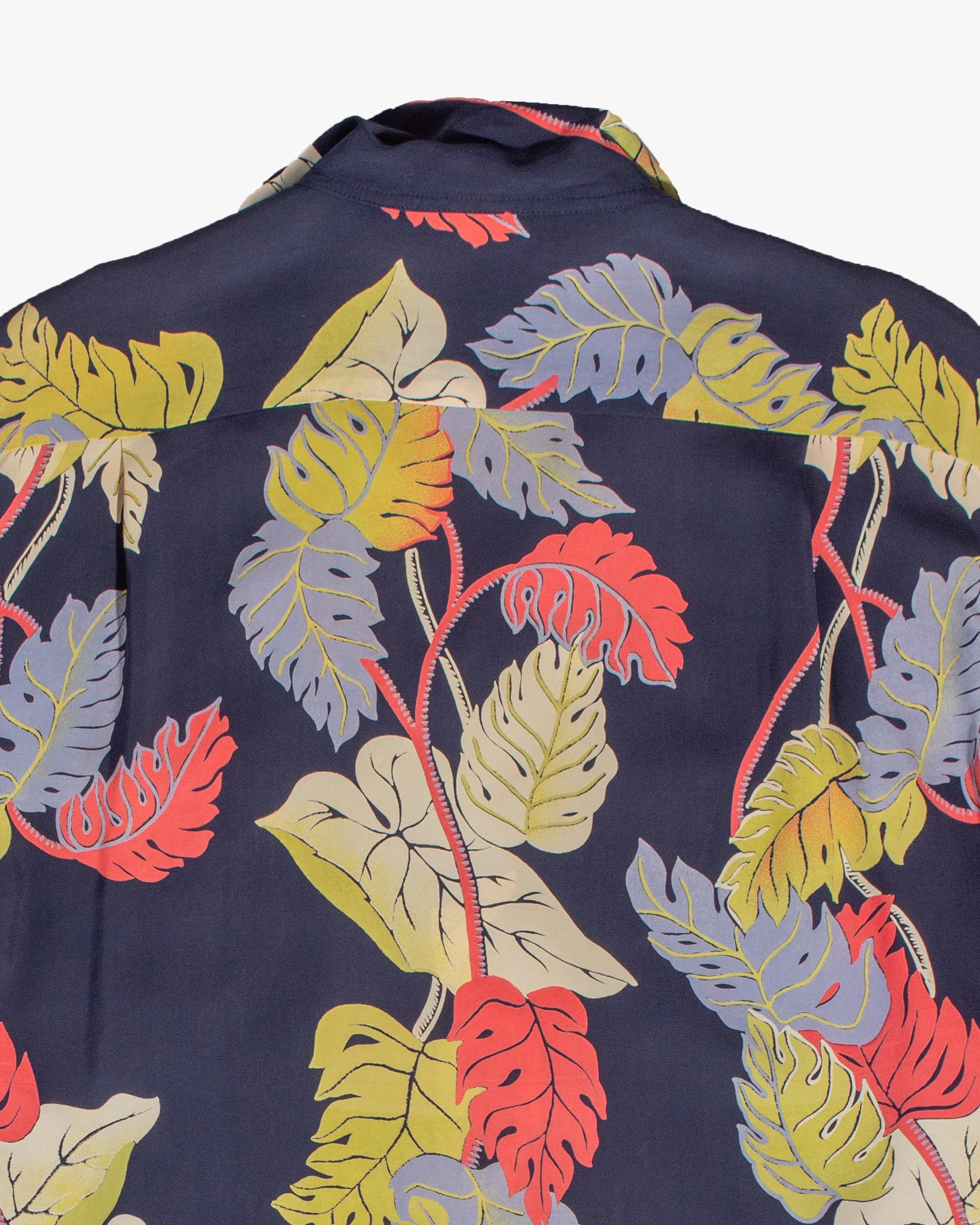 Japanese Repro, Long Sleeve Aloha Shirt, Sun Surf Brand, Navy with Colorful Monstera Leaves sold by Kiriko product image thumbnail 4