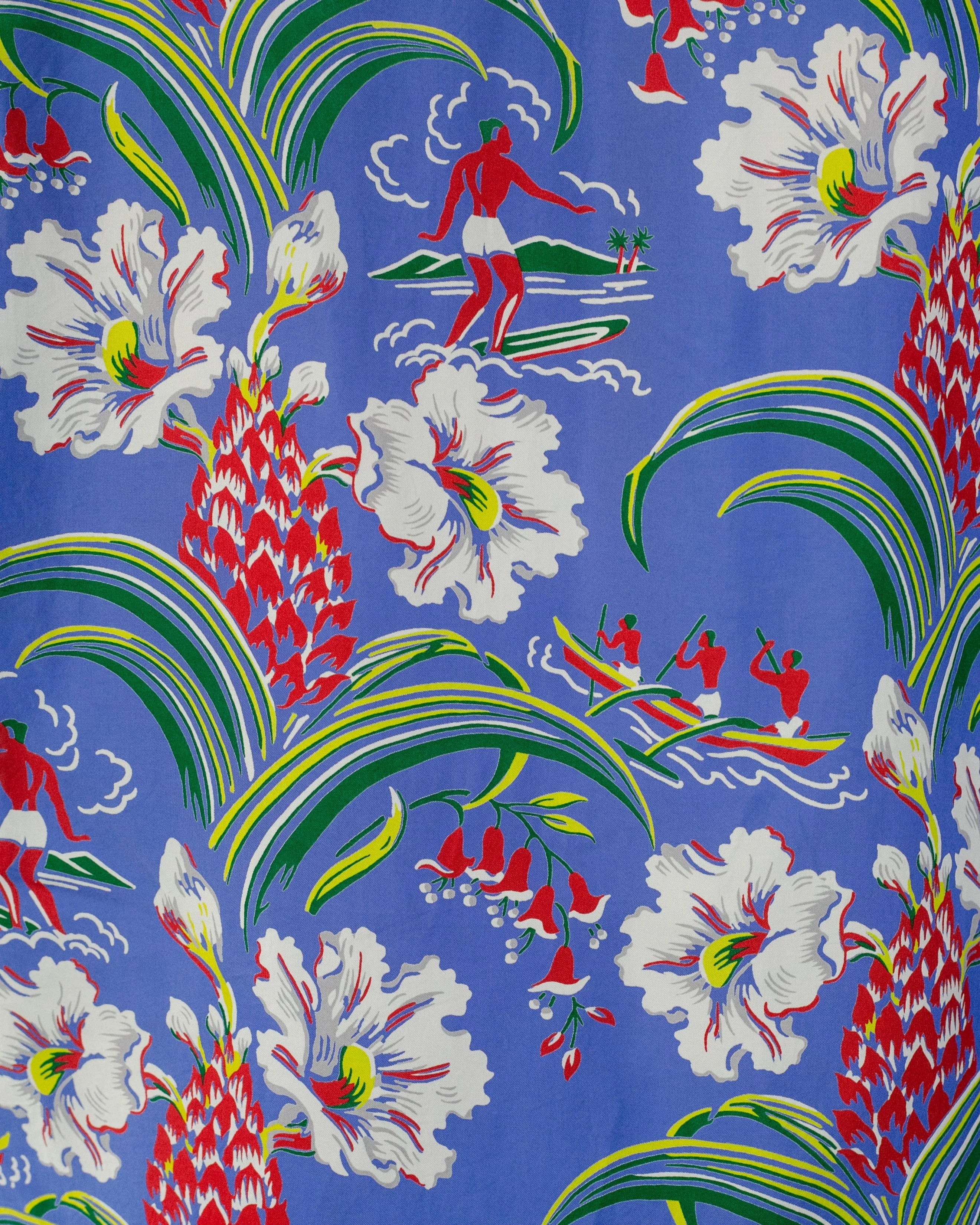 Japanese Repro, Short Sleeve Aloha Shirt, Sun Surf Brand, Blue with Multicolor Surfing and Flowers sold by Kiriko product image thumbnail 5