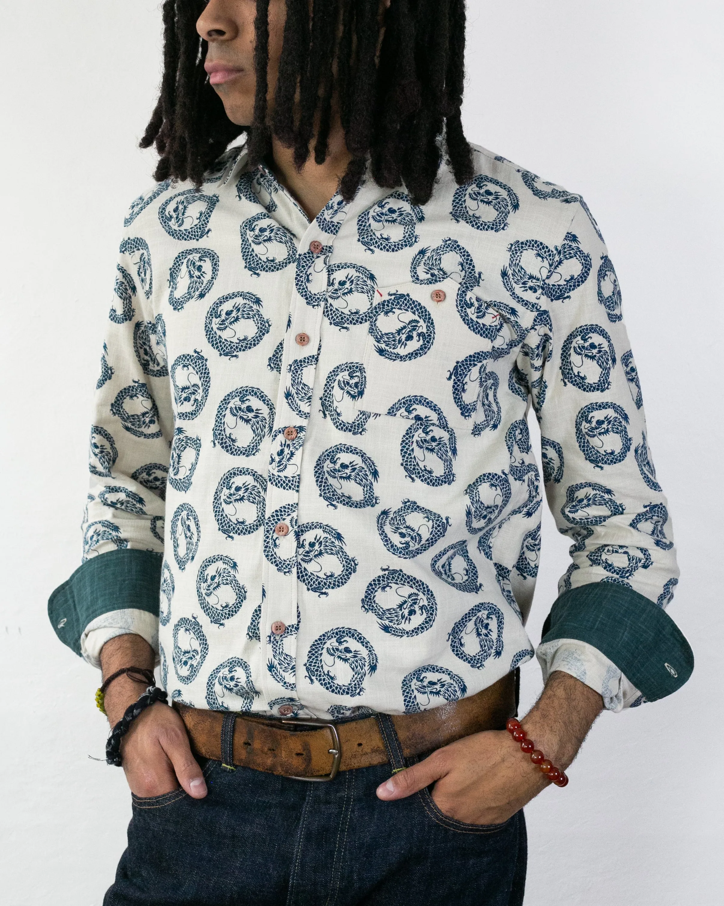 Kiriko Original Shirt, Long Sleeve Button-Up, Cream Dragon sold by Kiriko