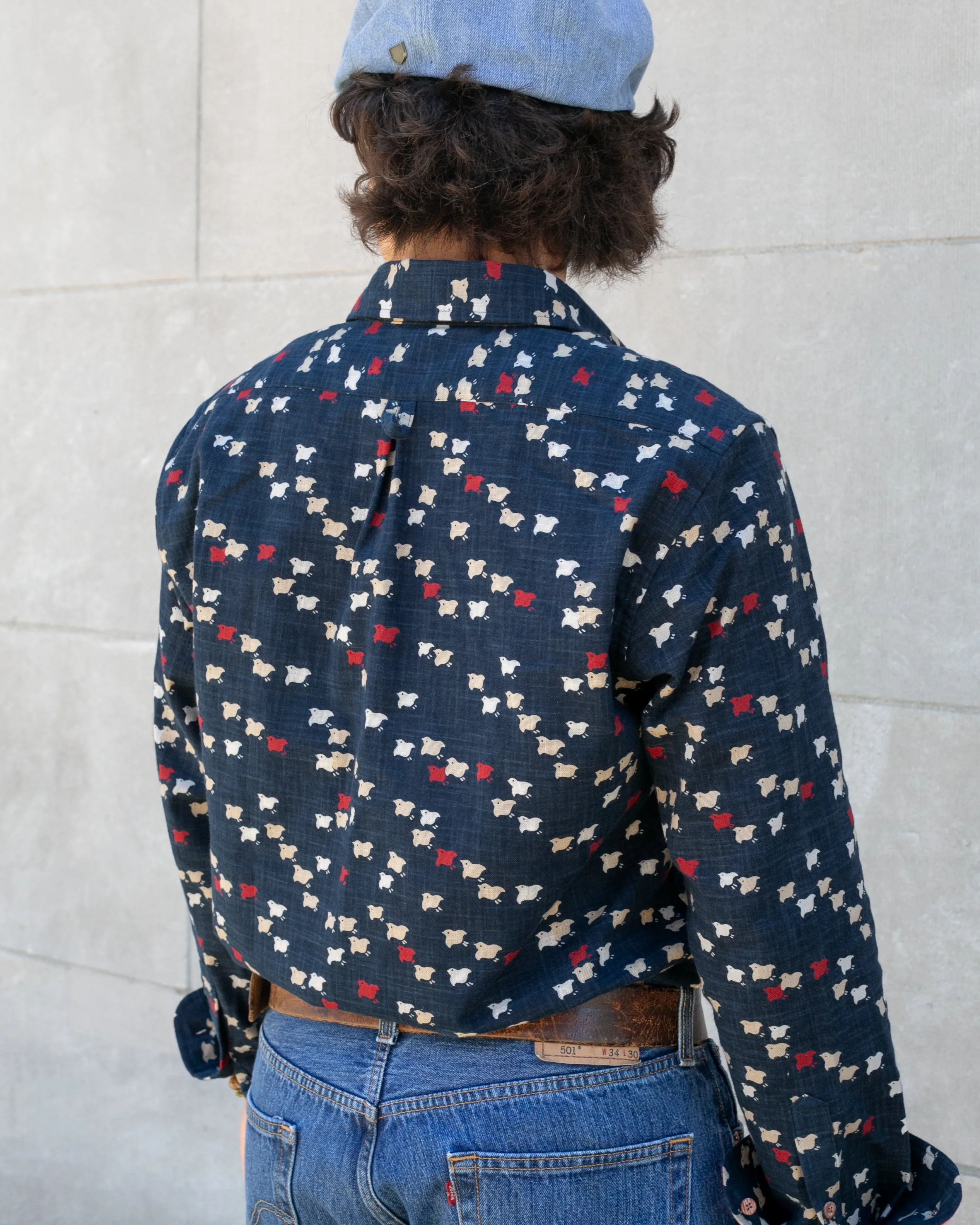 Kiriko Original Shirt, Long Sleeve Button-Up, Indigo Chidori with Red sold by Kiriko product image thumbnail 2