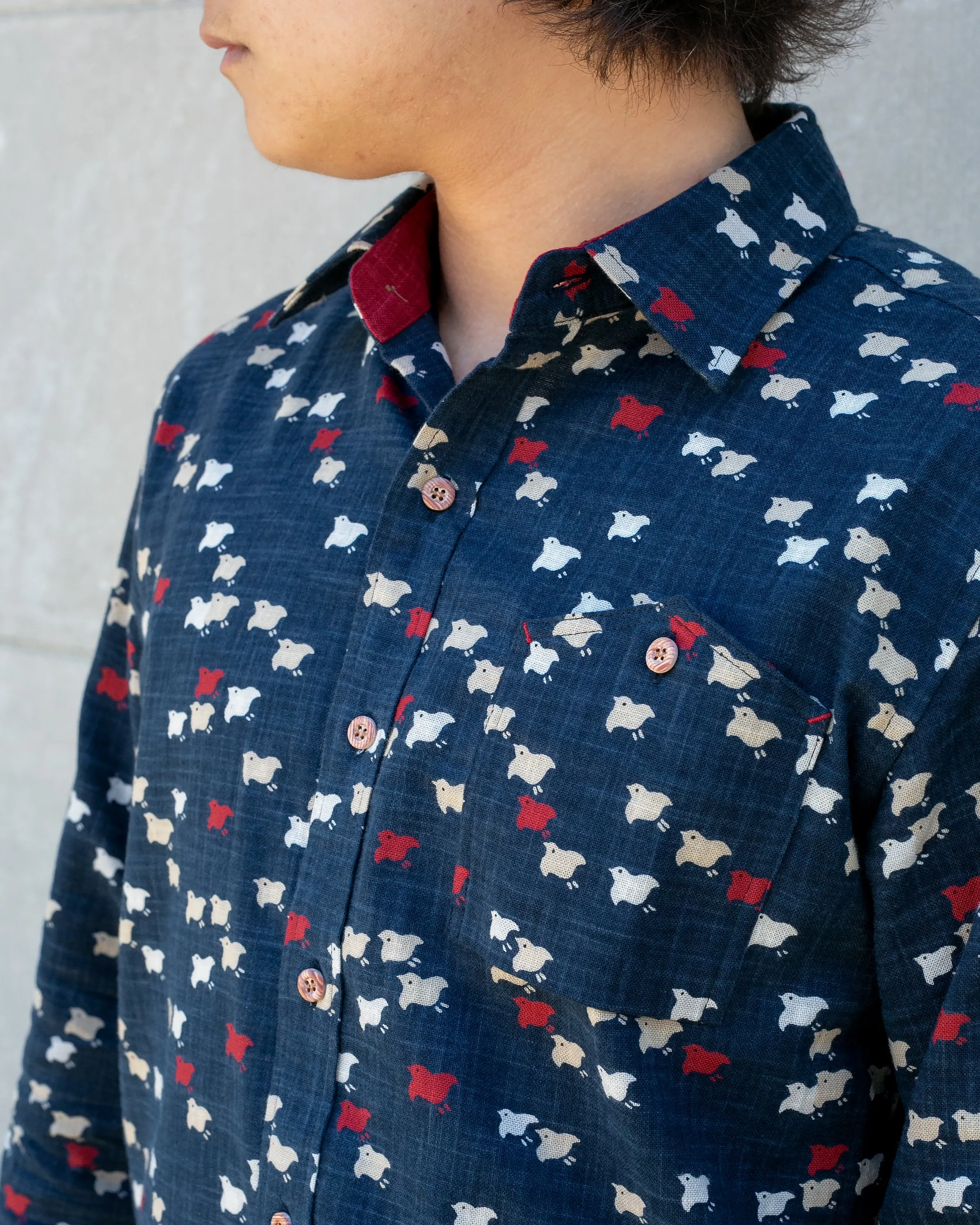 Kiriko Original Shirt, Long Sleeve Button-Up, Indigo Chidori with Red sold by Kiriko product image thumbnail 3