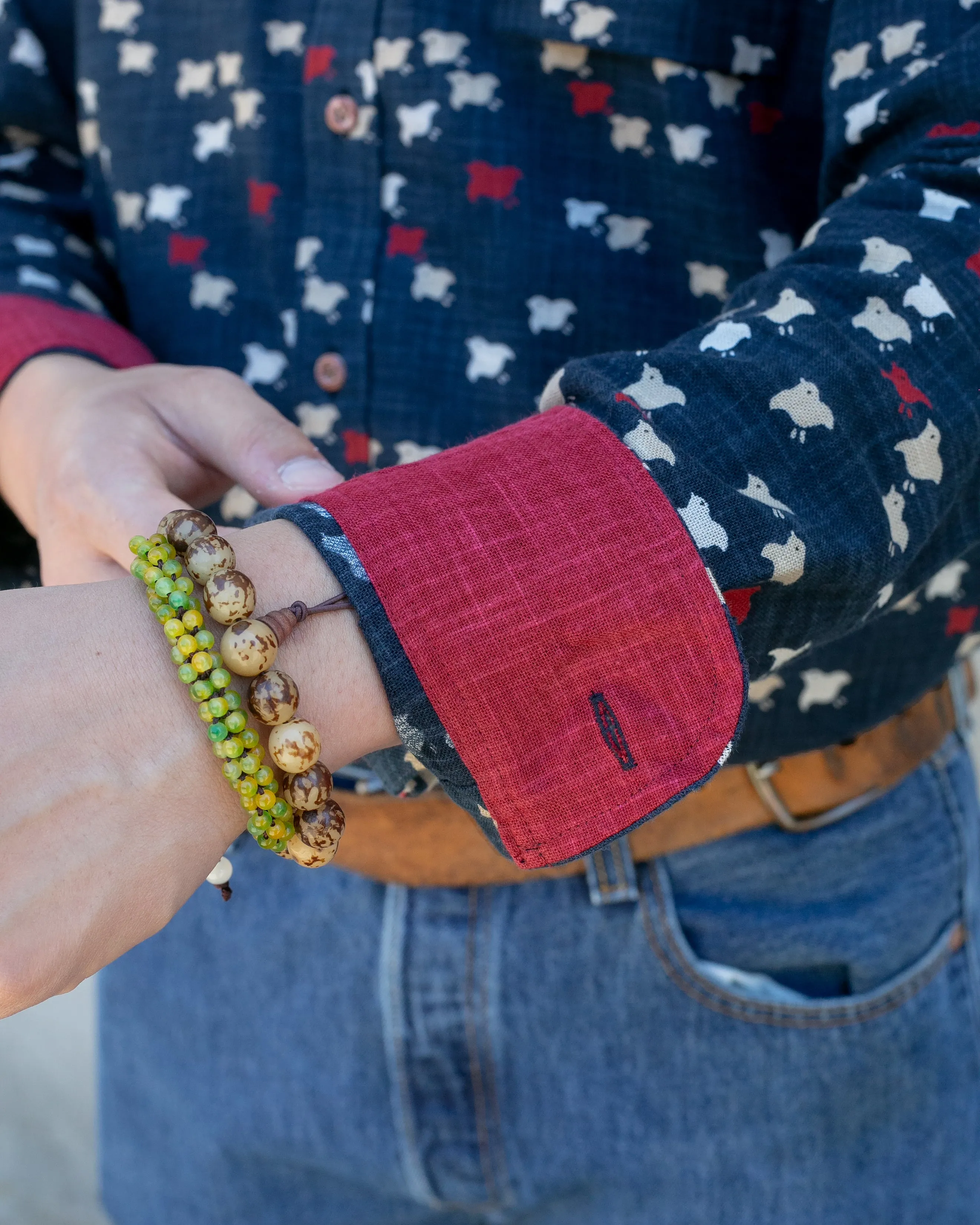 Kiriko Original Shirt, Long Sleeve Button-Up, Indigo Chidori with Red sold by Kiriko product image thumbnail 5