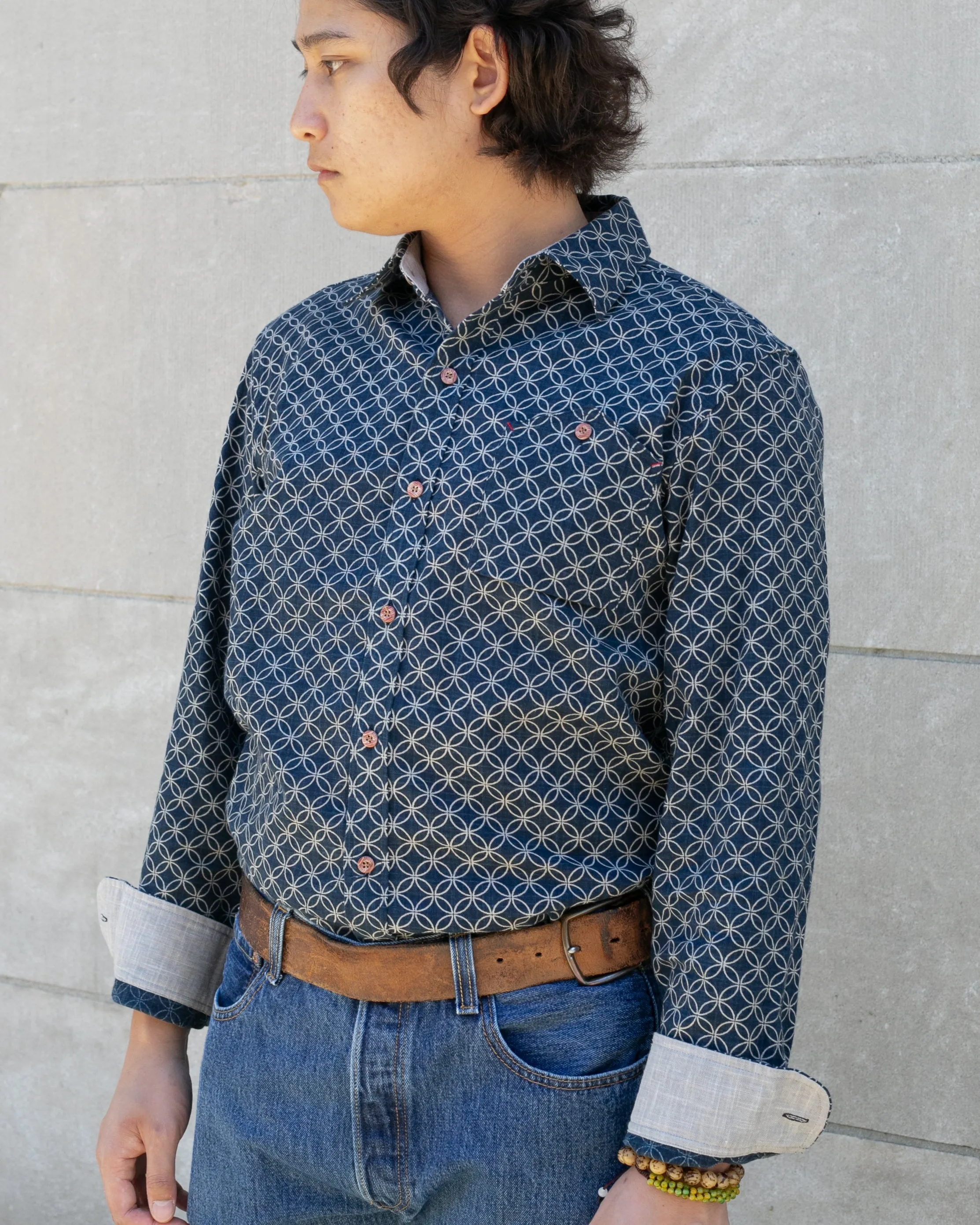 Kiriko Original Shirt, Long Sleeve Button-Up, Indigo Shippou sold by Kiriko