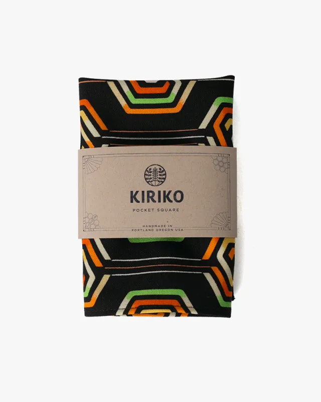 Kiriko Original Pocket Square, Kikkou, Black with Multi Colors sold by Kiriko