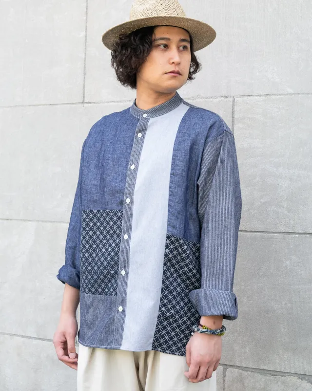 Kiriko Original Shirt, Long Sleeve Button-Up, Patched Mandarin Collar, Shippou sold by Kiriko