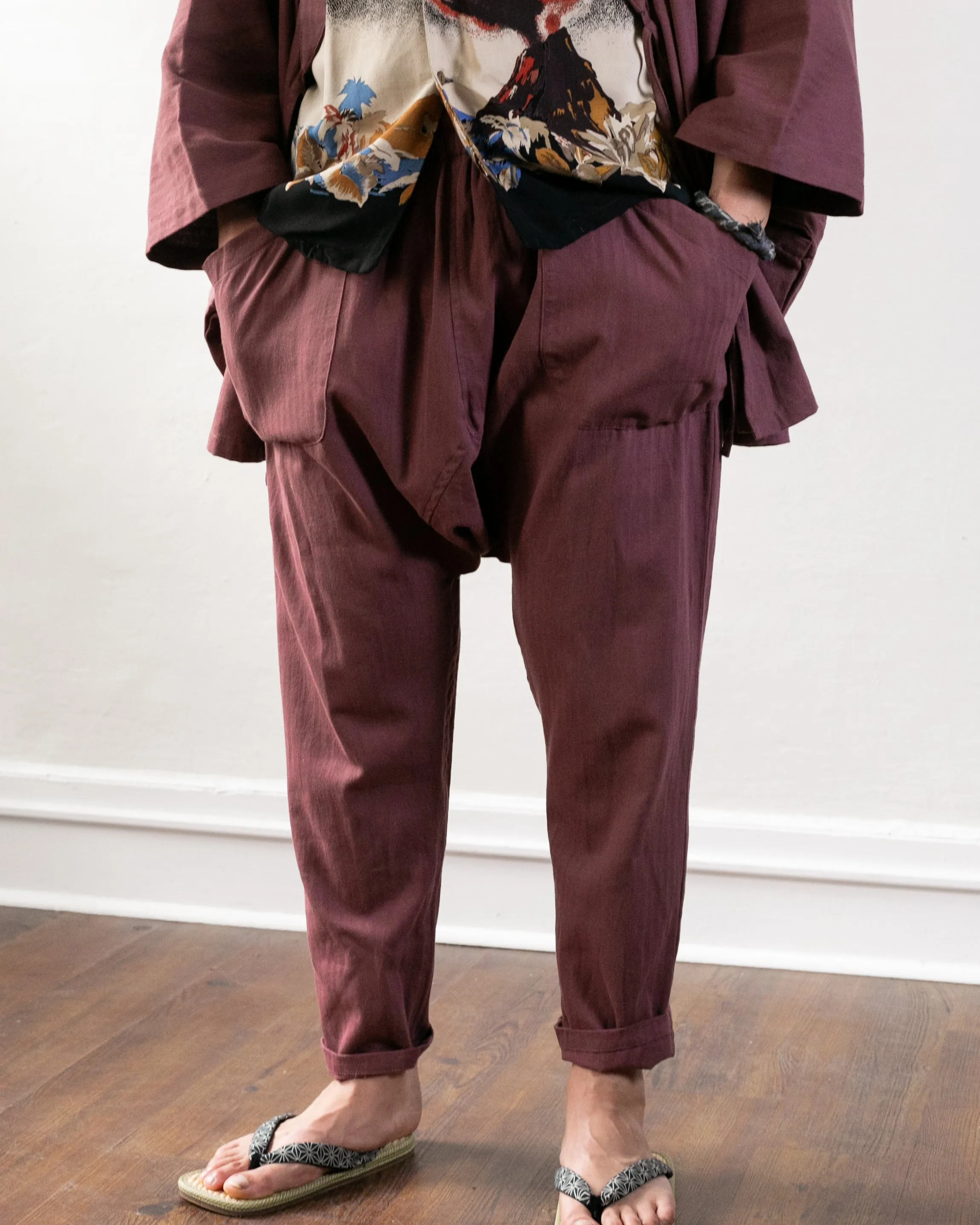 Wa-Modern Momohiki Drawstring Pants- Dark Mauve sold by Kiriko