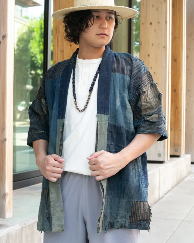 Vintage Noragi Jacket, Patched, Blue, Brown, Black, and Cream sold by Kiriko