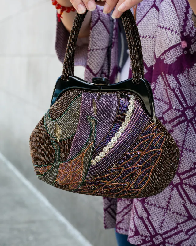 Vintage Bag, Purse, Beaded, Purple Abstract Scenery sold by Kiriko
