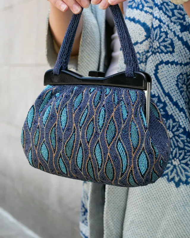 Vintage Bag, Purse, Beaded, Blue Waves sold by Kiriko