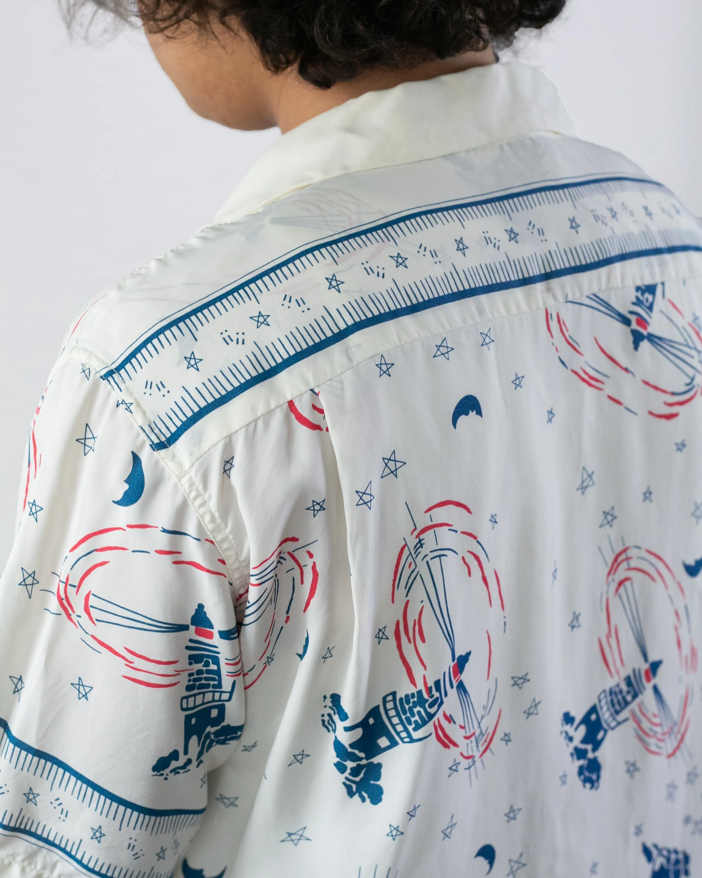 Japanese Repro Shirt, Aloha Short Sleeve, Sun Surf Brand, White and Blue Lighthouse - M sold by Kiriko product image thumbnail 4