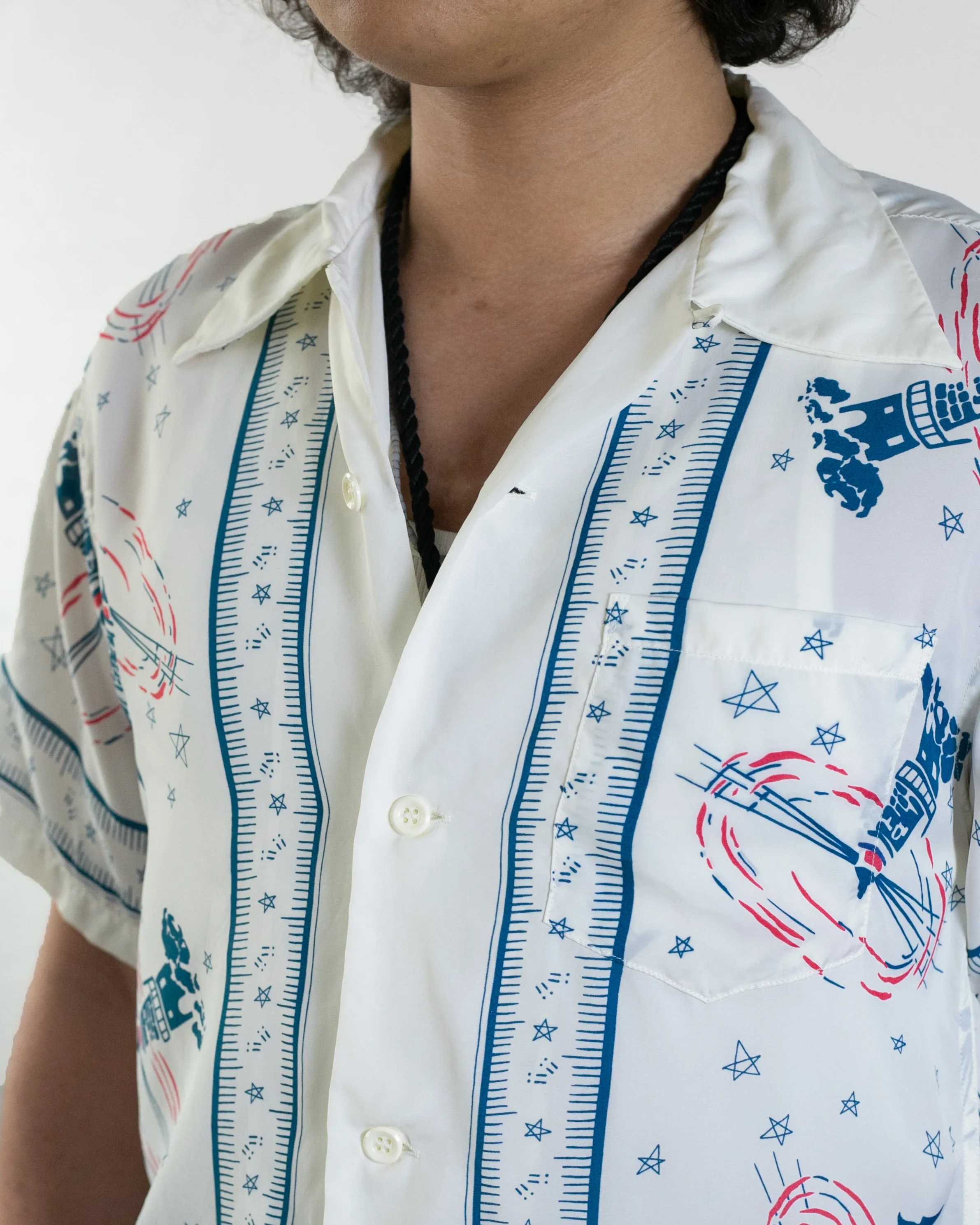 Japanese Repro Shirt, Aloha Short Sleeve, Sun Surf Brand, White and Blue Lighthouse - M sold by Kiriko product image thumbnail 2