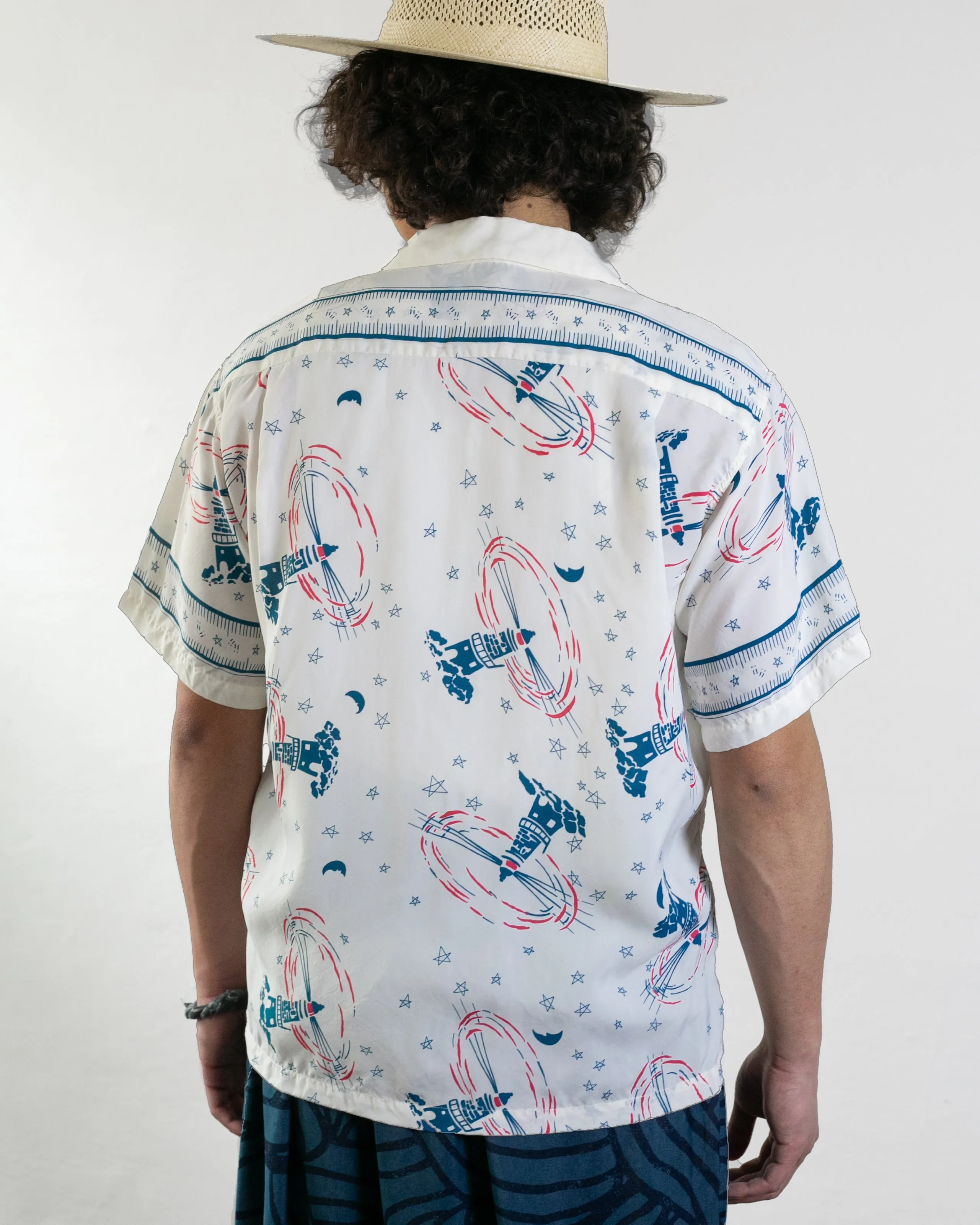 Japanese Repro Shirt, Aloha Short Sleeve, Sun Surf Brand, White and Blue Lighthouse - M sold by Kiriko product image thumbnail 3
