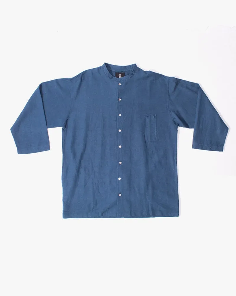 Wa-Modern Shirt, Long Sleeve Button-Up, Mandarin Collar, Teal sold by Kiriko product image thumbnail 4