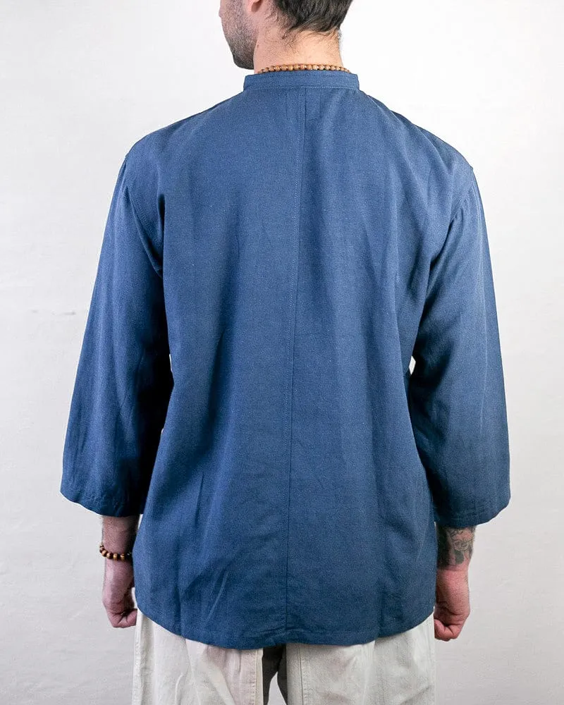 Wa-Modern Shirt, Long Sleeve Button-Up, Mandarin Collar, Teal sold by Kiriko product image thumbnail 3