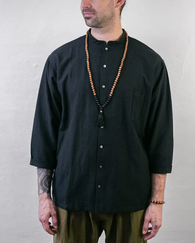 Wa-Modern Shirt, Long Sleeve Button-Up, Mandarin Collar, Black sold by Kiriko