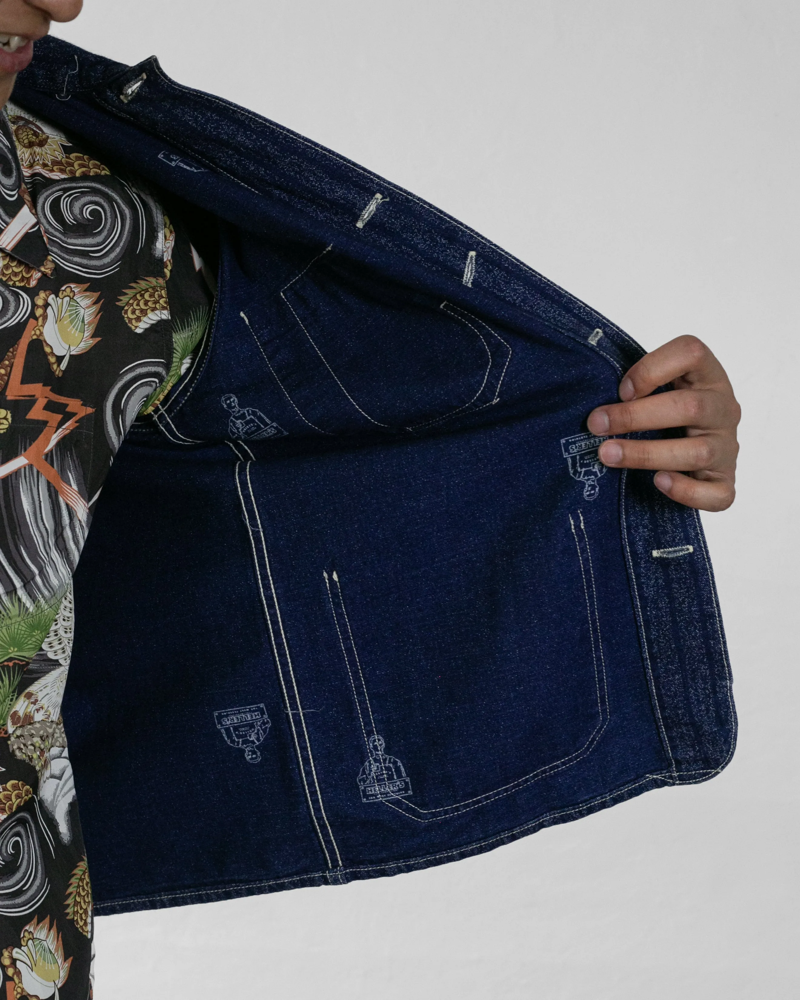 Japanese Repro Denim Coverall Chore Coat, Heller's Cafe Brand, Denim Stripe - 38 sold by Kiriko product image thumbnail 4