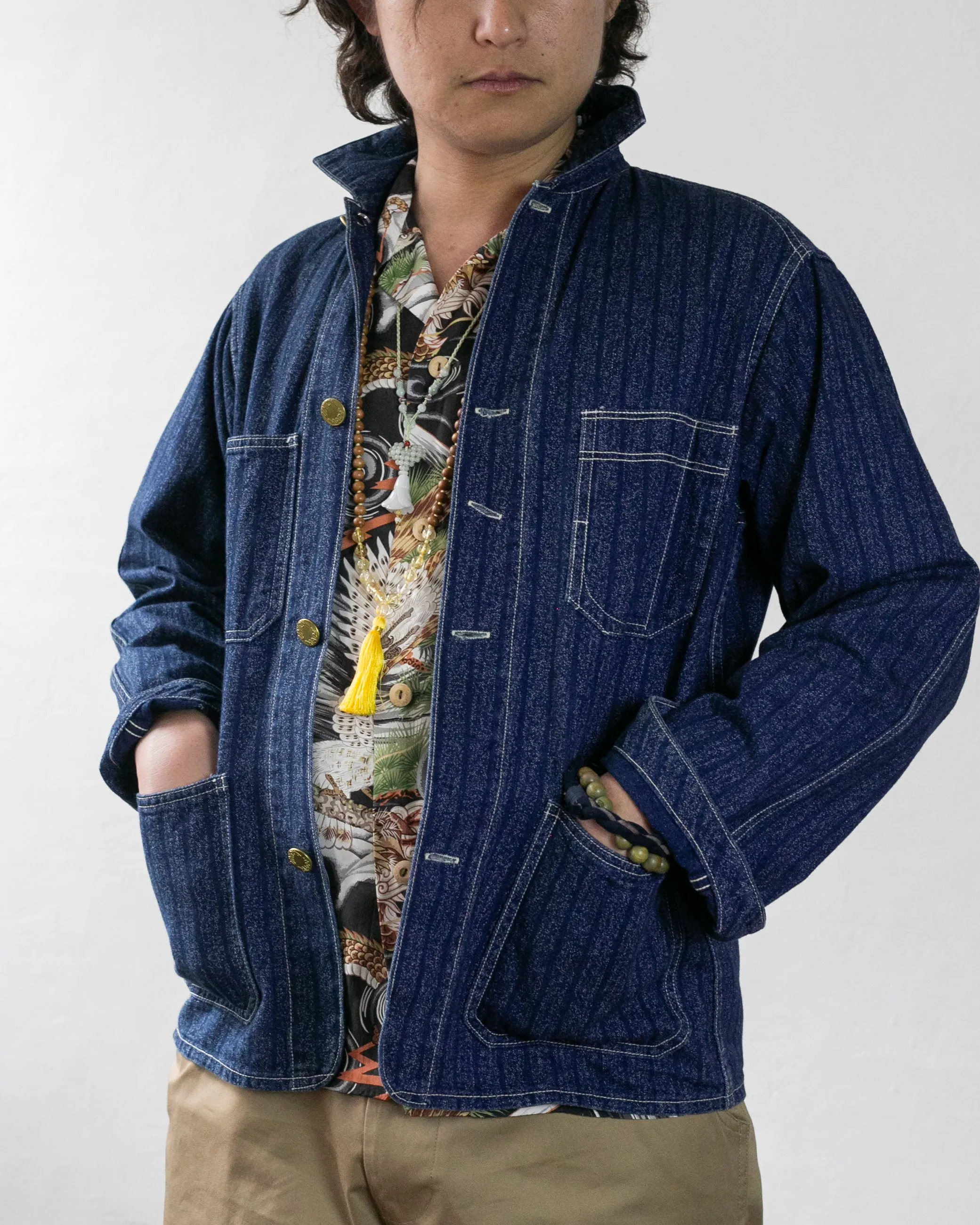 Japanese Repro Denim Coverall Chore Coat, Heller's Cafe Brand, Denim Stripe - 38 sold by Kiriko