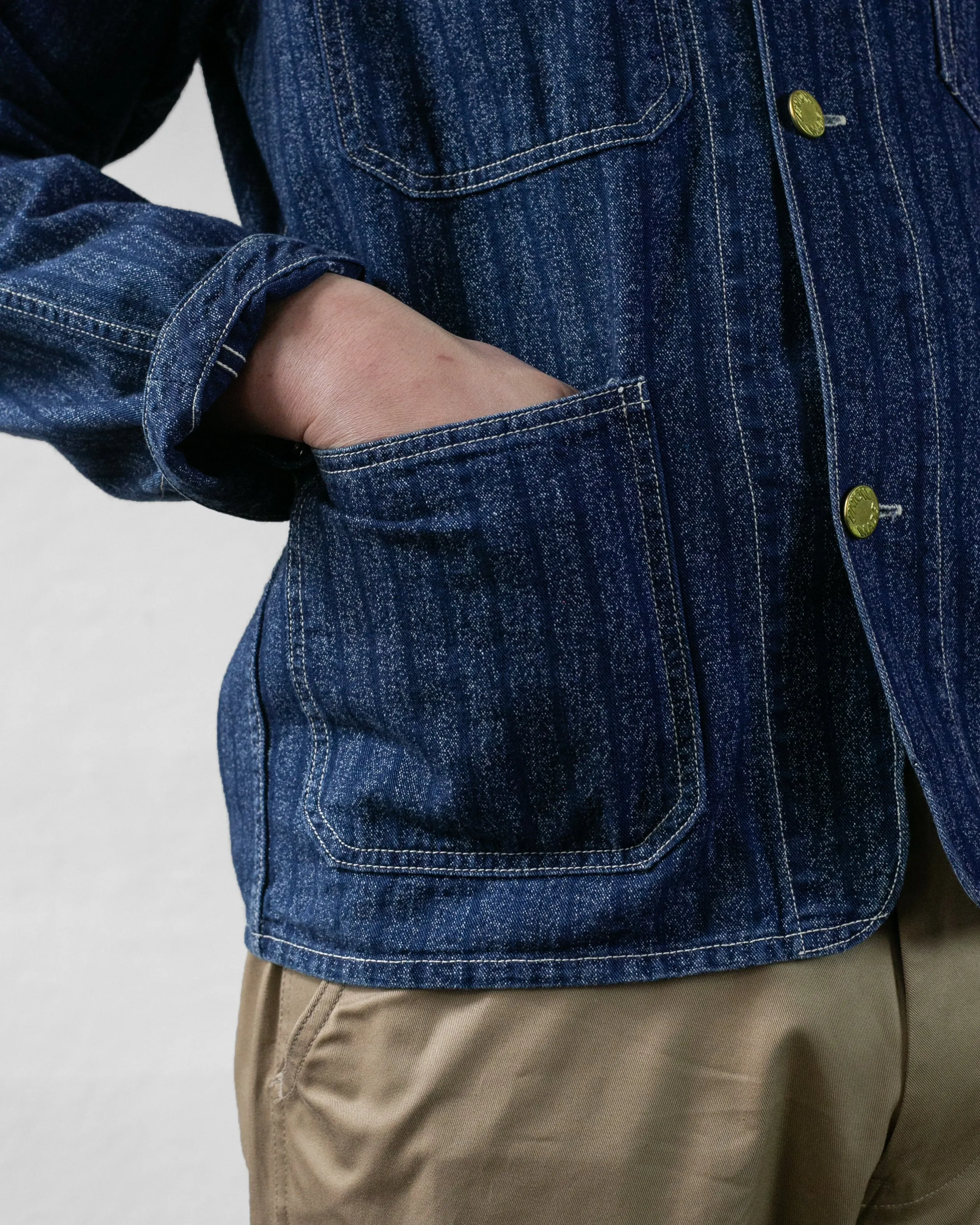 Japanese Repro Denim Coverall Chore Coat, Heller's Cafe Brand, Denim Stripe - 38 sold by Kiriko product image thumbnail 3