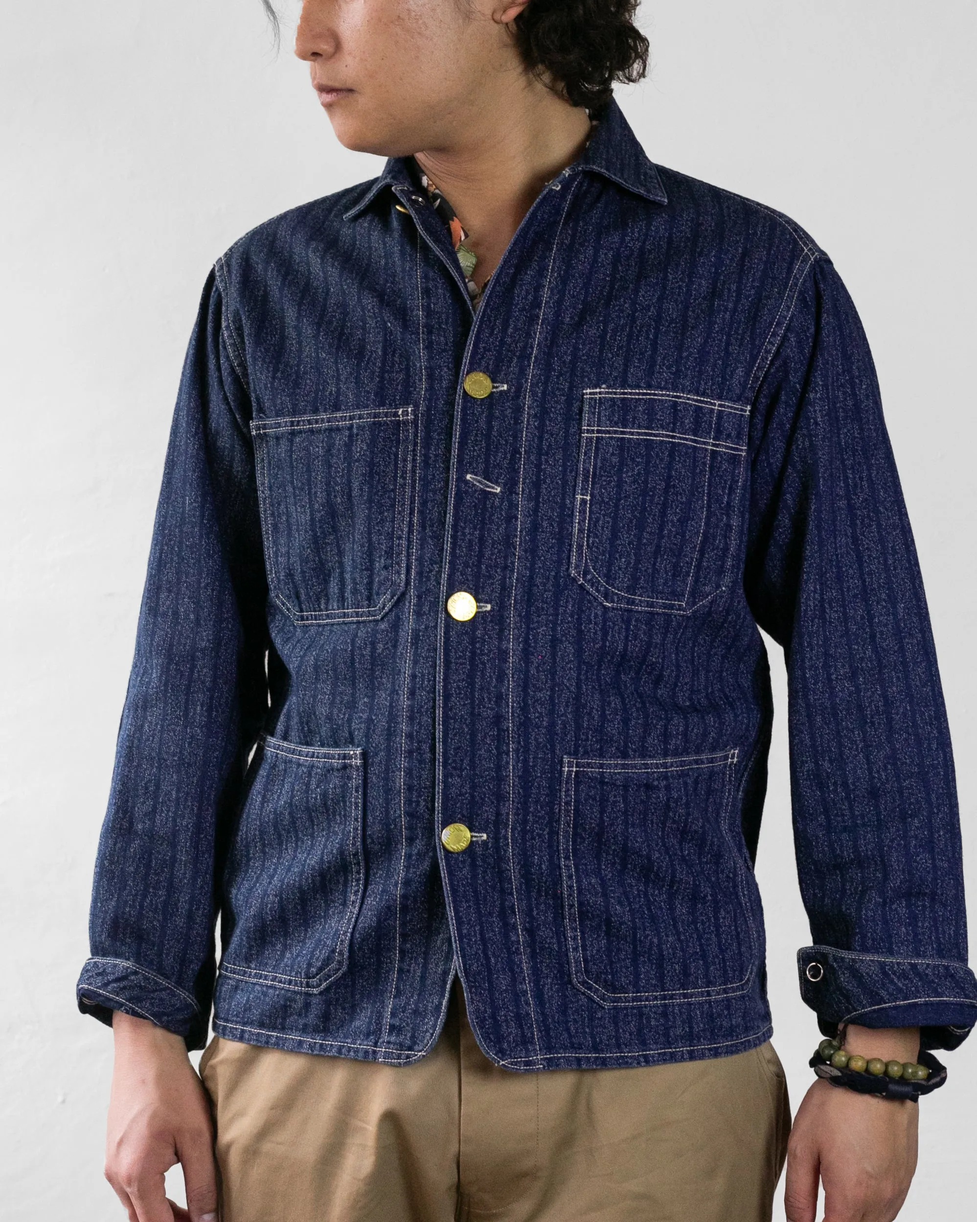 Japanese Repro Denim Coverall Chore Coat, Heller's Cafe Brand, Denim Stripe - 38 sold by Kiriko product image thumbnail 5