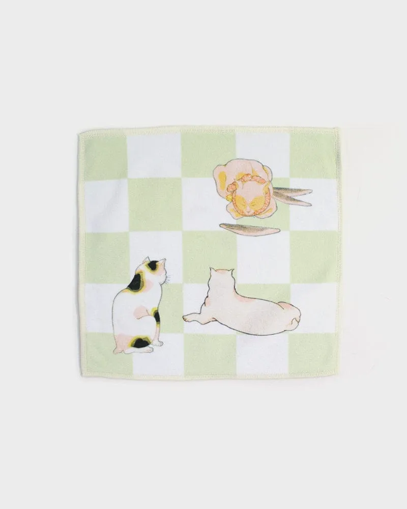 Japanese Handkerchief, Microfiber, Reversible Square, Four Cats, Blue sold by Kiriko product image thumbnail 3
