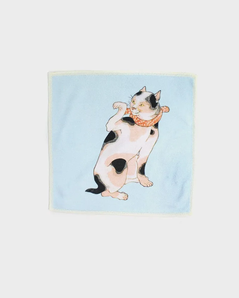 Japanese Handkerchief, Microfiber, Reversible Square, Four Cats, Blue sold by Kiriko product image thumbnail 2