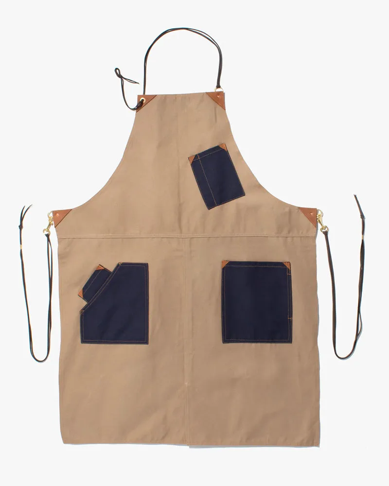 Kokoro Original Work Apron, Full, Canvas Two-Tone, Navy Pocket on Beige sold by Kiriko product image thumbnail 5