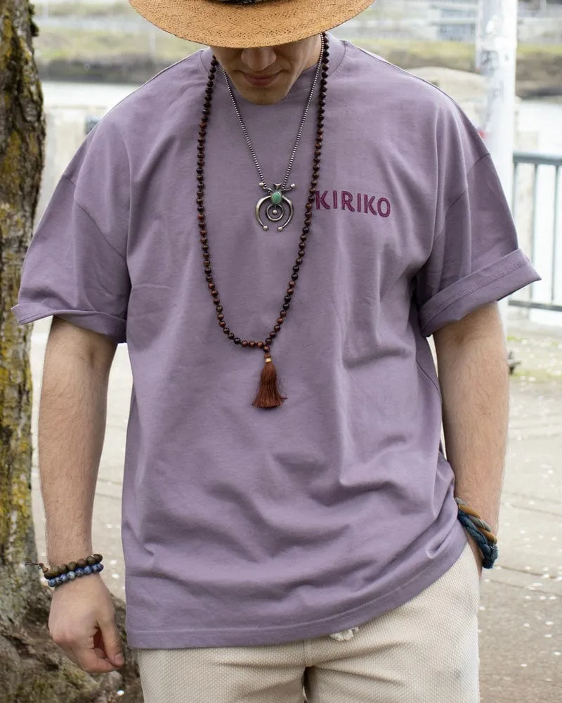Kiriko Original Ainu Tee, Lavender with Eggplant, Grey, and Gold sold by Kiriko