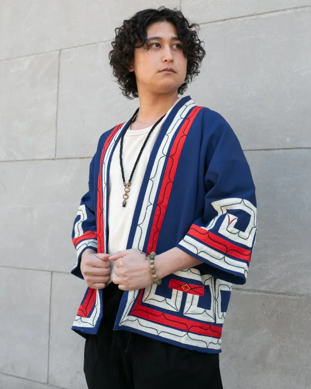 Vintage Ainu Jacket, Short, Blue with Red and White Patterns sold by Kiriko
