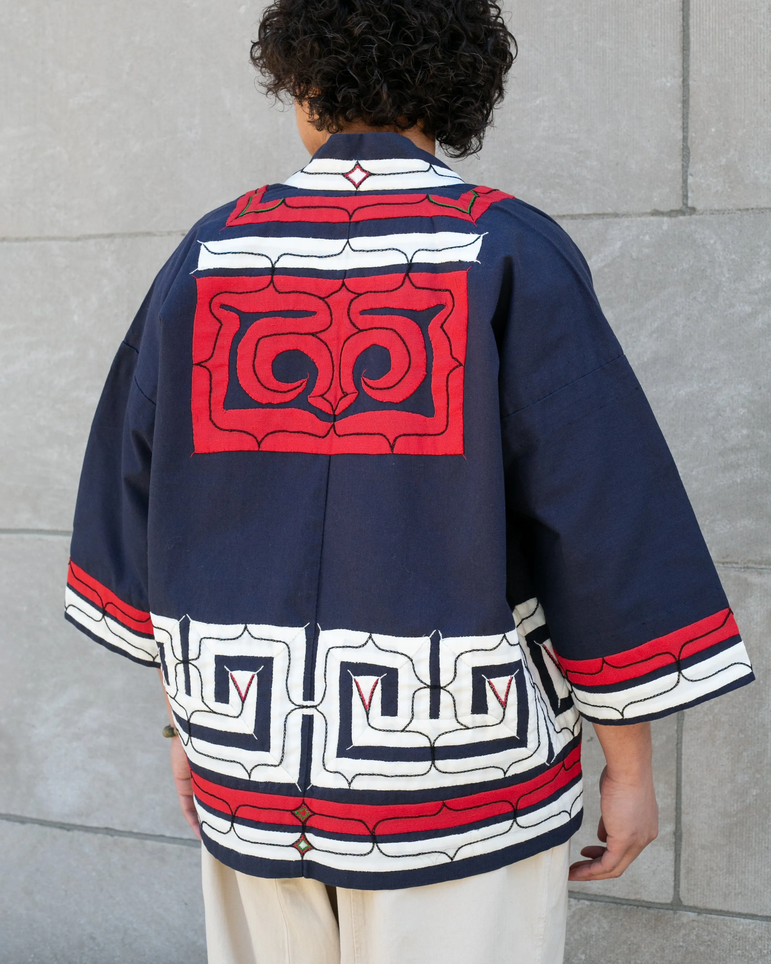 Vintage Ainu Jacket, Short, Indigo with Red and White Patterns sold by Kiriko product image thumbnail 2