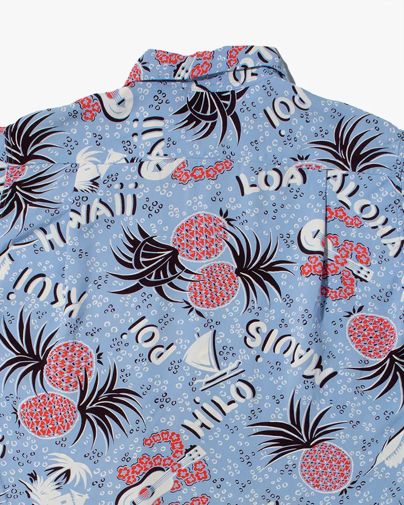 Japanese Repro Shirt, Aloha Short Sleeve, Sun Surf Brand, Blue and Red Pineapples - S sold by Kiriko product image thumbnail 4